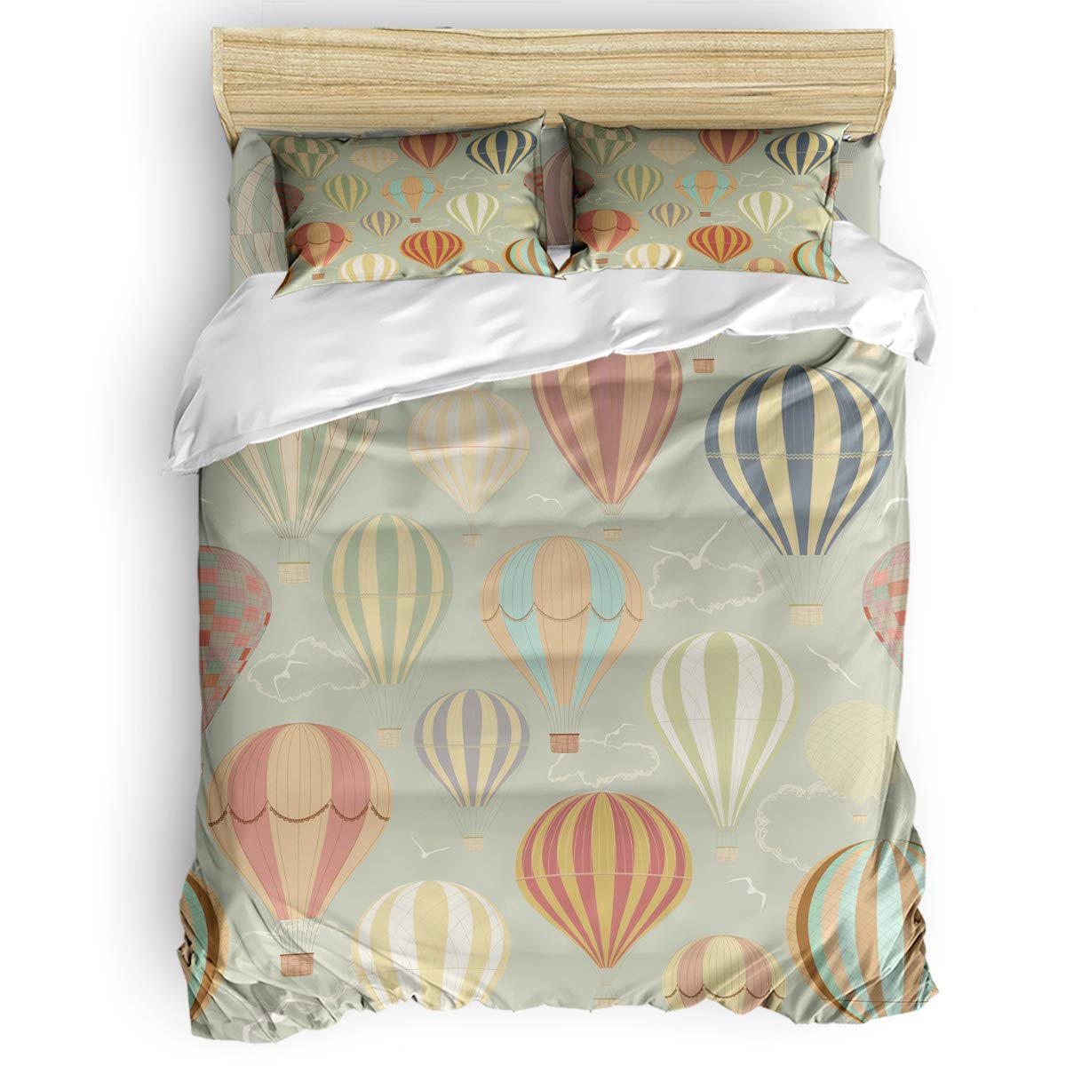 Elfantasy 4-Piece Kids Duvet Cover Set - Soft Twin Size Bedding with Colorful Fire Balloon Pattern (1 Duvet Cover, 1 Fitted Sheet, 2 Pillowcases) for Boys & Girls | Perfect for Kids' Bedrooms, Sleepovers & Playroom Decor