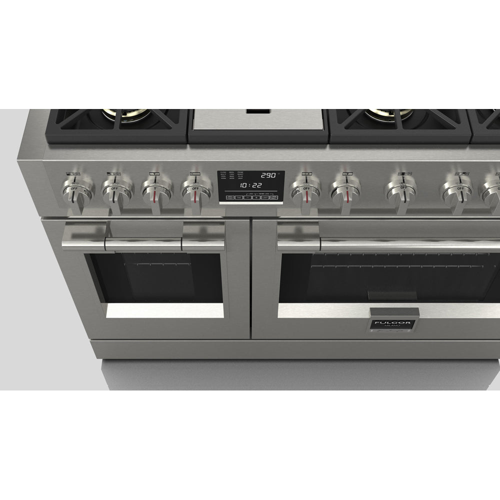 Fulgor Milano 48-inch 600 Series Dual Fuel Range with 6 Burners & Stainless Steel Trilaminate Griddle - Professional Gas Stove & Electric Oven Combo for Home Chefs (Model F6PDF486GS1) | Perfect for Gourmet Cooking, Baking & Entertaining in Modern Kitchens