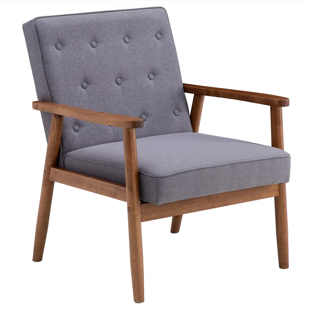 Modern Fabric Upholstered Arm Chair with Wooden Frame - Gray Lounge Chair for Living Room, Bedroom, or Office - Comfortable Single Sofa Chair for Relaxing and Reading