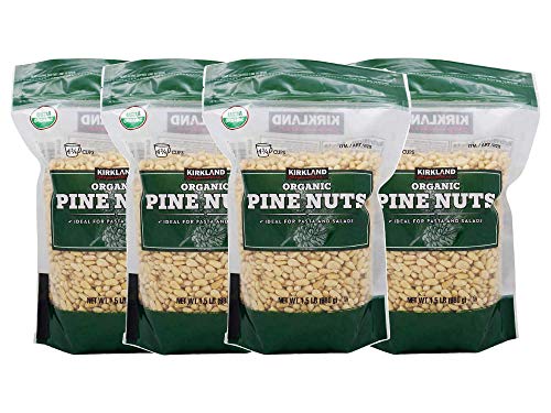 Kirkland Signature Organic Pine Nuts 1.5 lb (Pack of 4) - Premium Raw Pine Nuts for Cooking, Baking, Salads & Pesto - Healthy Snack & Gourmet Ingredient