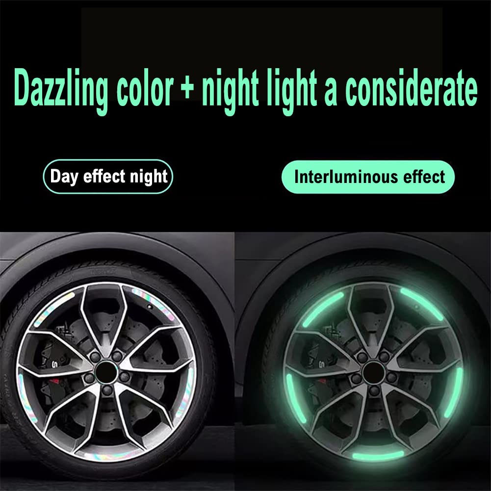 Reflective Wheel Rim Stickers - 40 Pcs PVC Decals for Cars & Motorcycles - Fluorescent Green for Night Safety