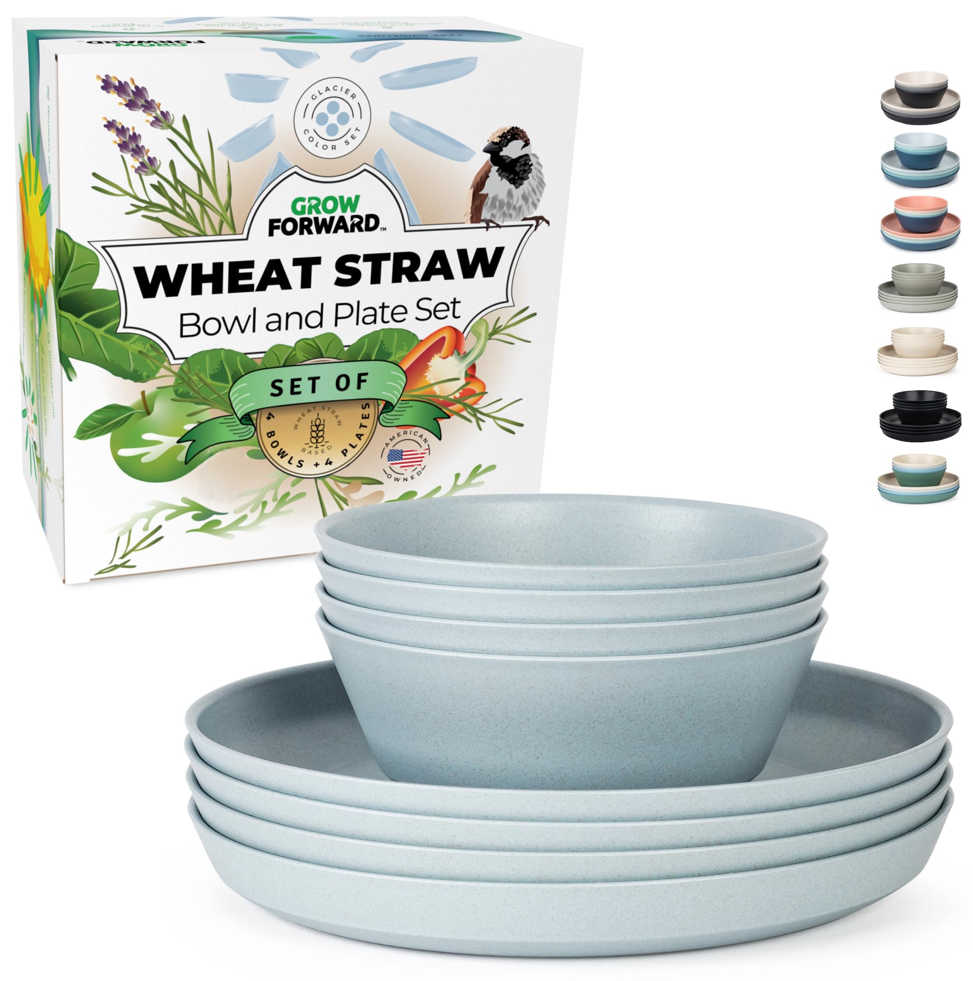 Premium Wheat Straw Plates & Bowls Set - 8pc Unbreakable Microwave Safe Dinnerware for Camping, RV, Picnics