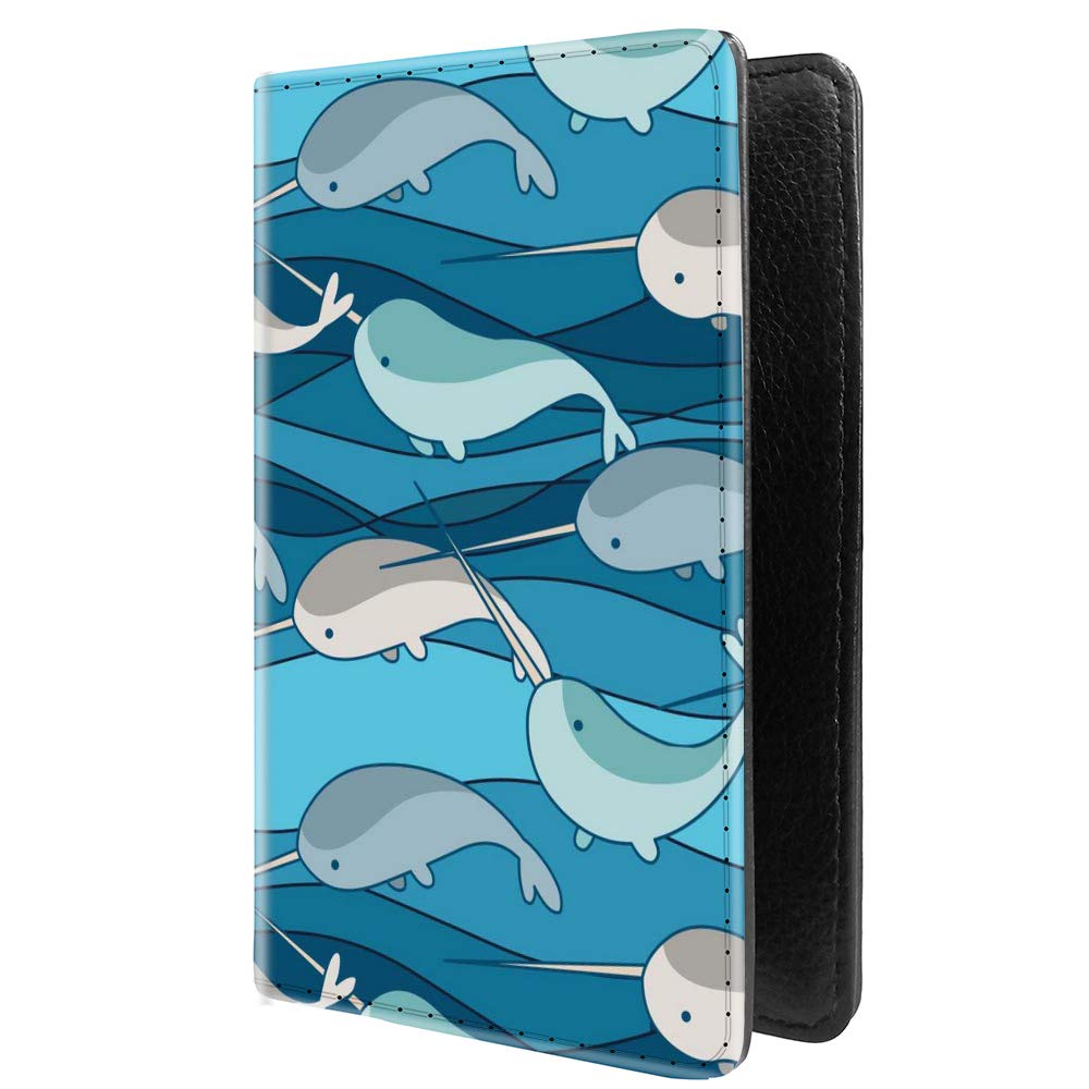 RFID Blocking PU Leather Passport Holder - Waterproof Travel Wallet with Unique Narwhal Wave Pattern - Secure Card Case for International Trips & Air Travel