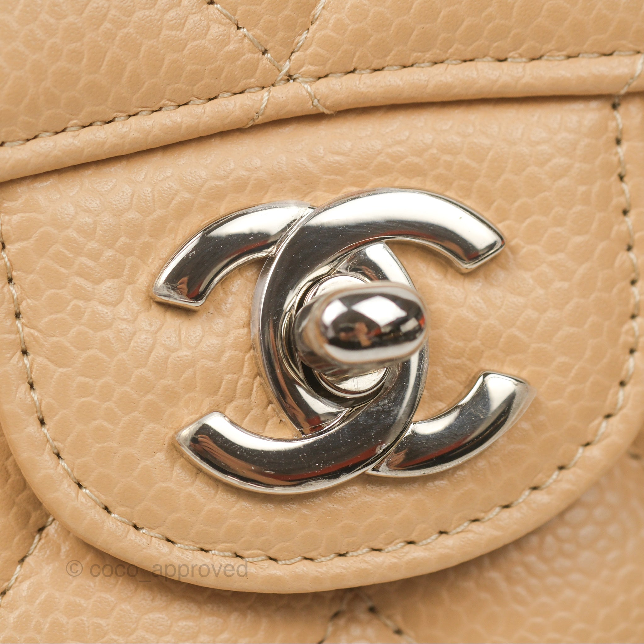 Chanel Classic Medium Flap Bag Quilted Beige Caviar Leather with Silver Hardware - Luxury Designer Handbag for Women, Perfect for Work, Evening Events & Special Occasions