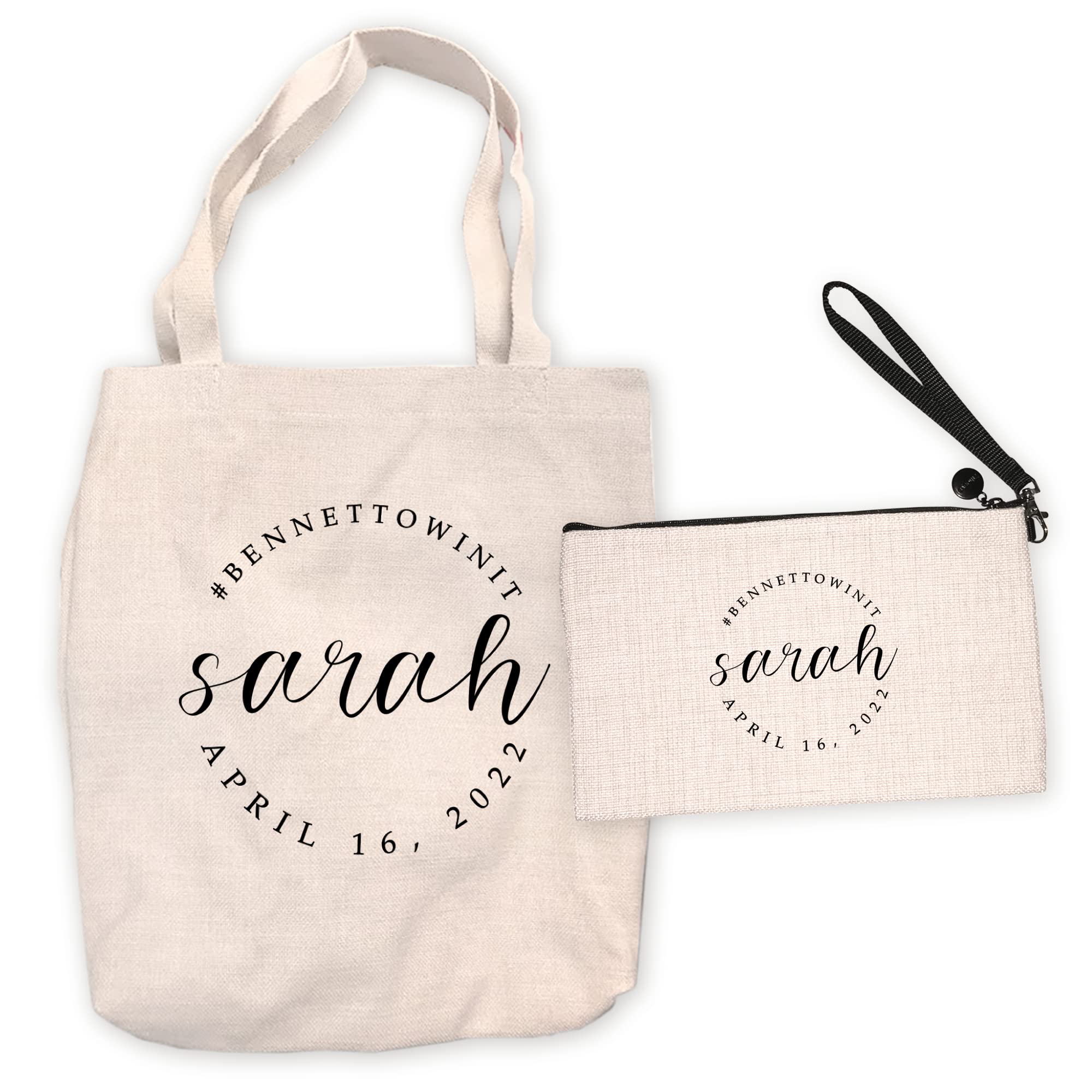 Personalized Bridesmaid Gift Set - Custom Graphic Canvas Tote Bag & Makeup Pouch - Wedding Party Favors, Bachelorette Party Essentials - Perfect for Bridal Showers, Wedding Prep & Girls' Trips