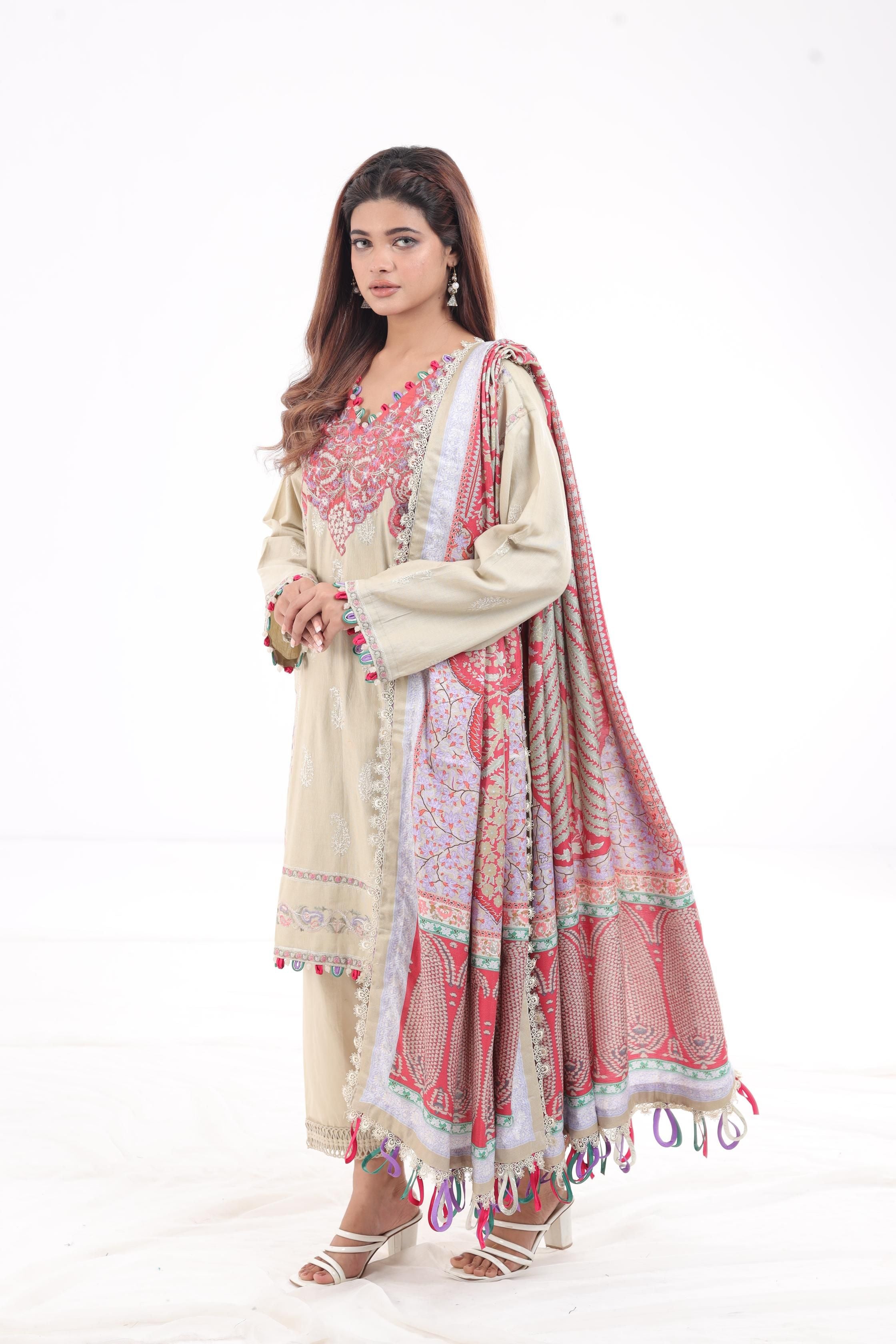 Sana Safinaz Muzlin Winter Stitched Embroidered Lawn Suit - Designer Pakistani Formal Wear for Women, Perfect for Weddings, Parties & Special Occasions