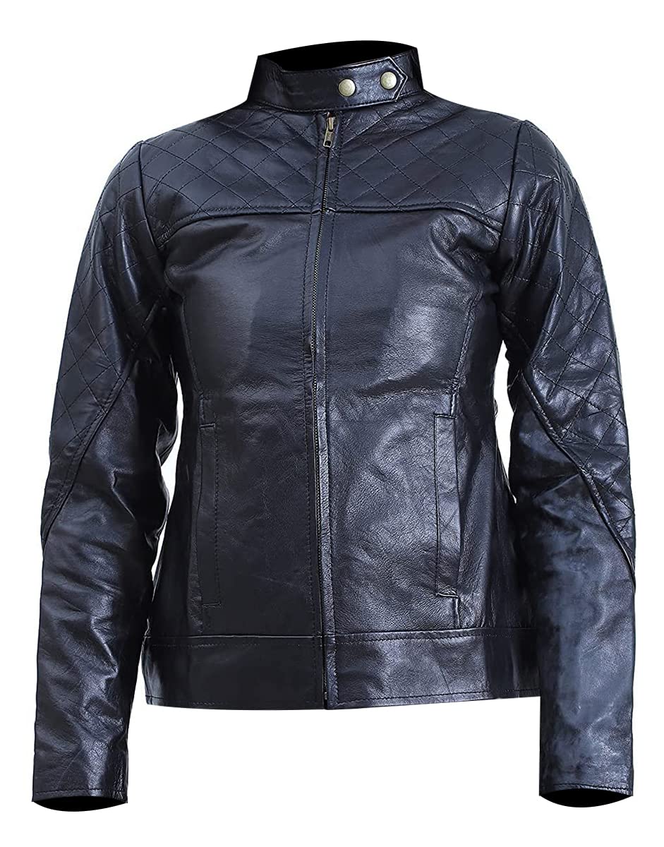 Women's Genuine Lambskin Leather Jacket - Quilted Motorcycle Biker Jacket for Ladies, Black Outerwear for Party & Night Out