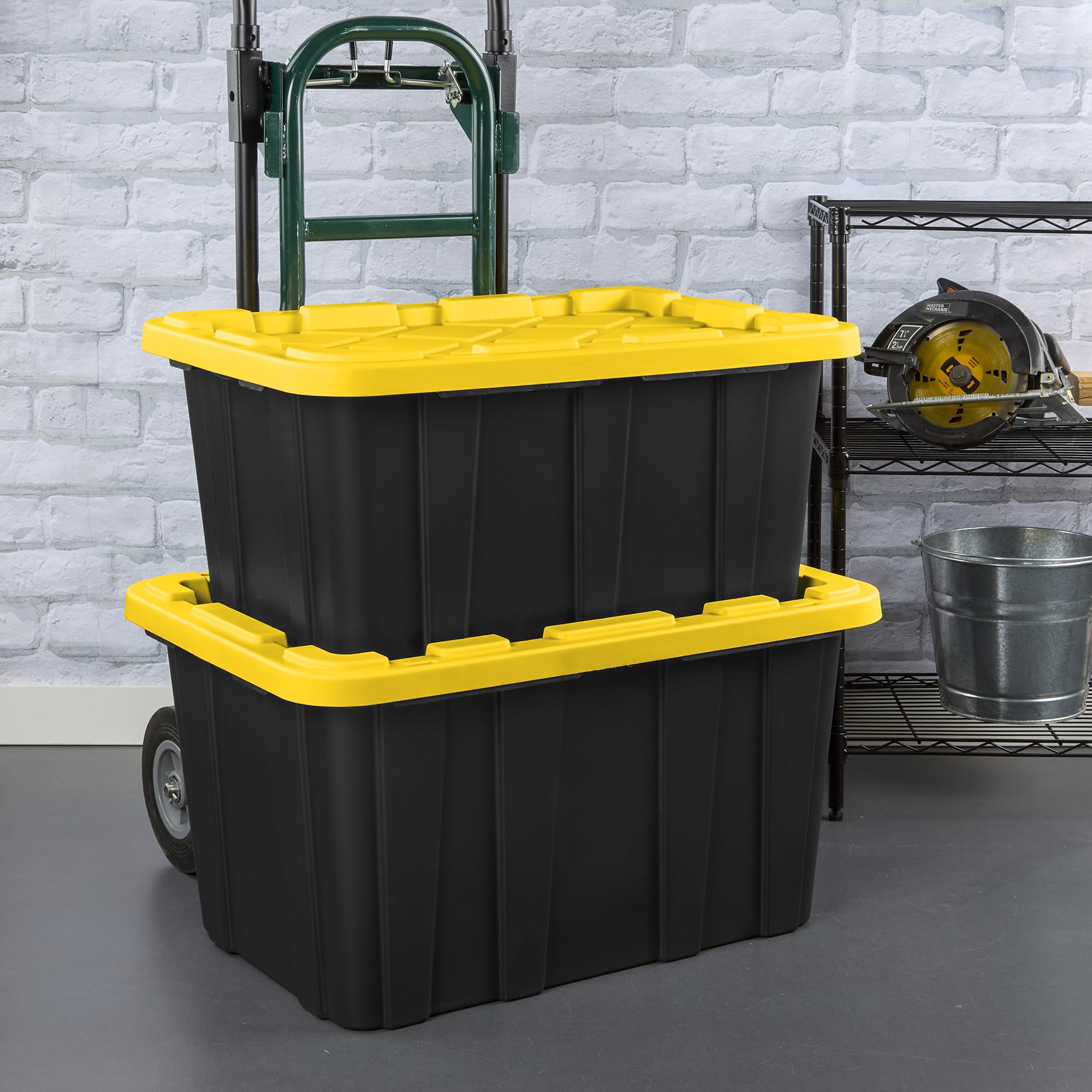 Sterilite 18-Pack Stackable Storage Bins with Lids - 17 Gallon Heavy Duty Plastic Totes in Black & Yellow for Home Organization, Garage Storage, and Moving Supplies