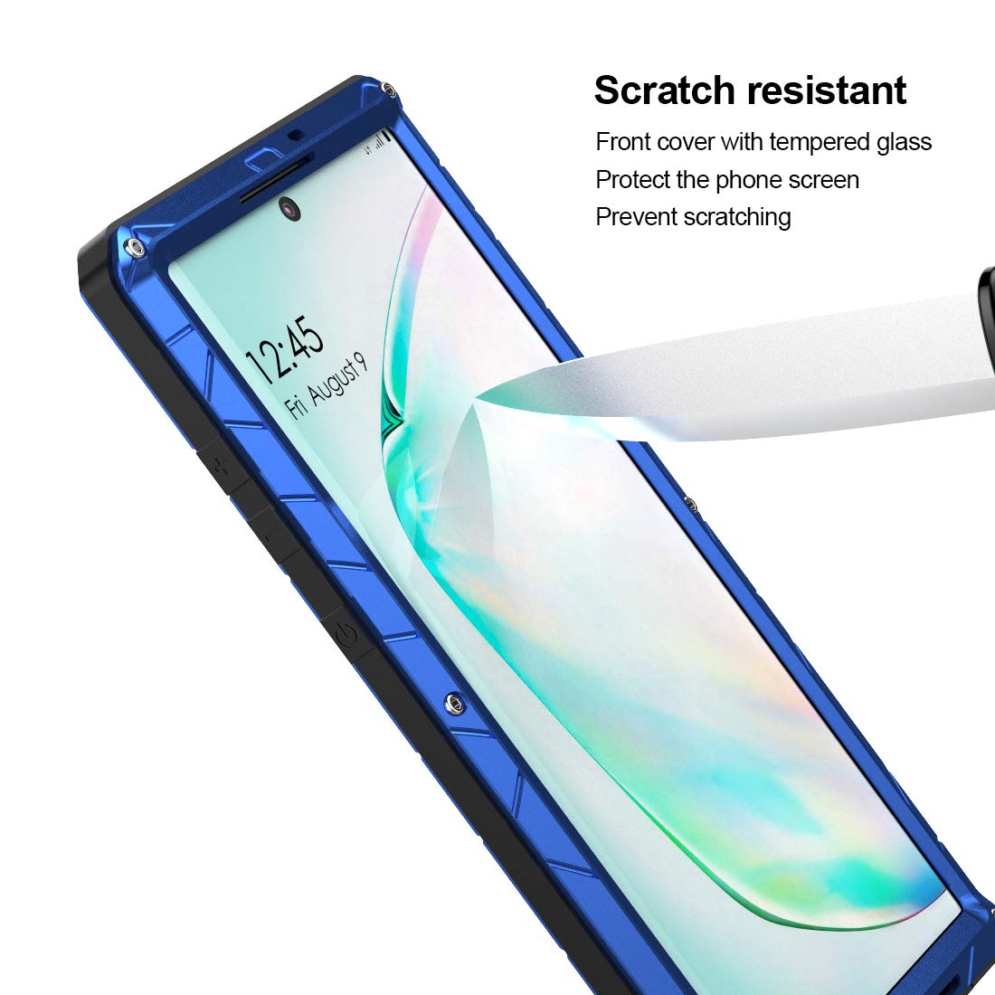 Feitenn Heavy Duty Metal Case for Samsung Galaxy Note 10 Plus/Note 10+ 5G - Military Grade Shockproof Protection with Gorilla Glass Cover & Aluminum Bumper (Blue) | Perfect for Outdoor Adventures, Construction Work & Extreme Sports Protection
