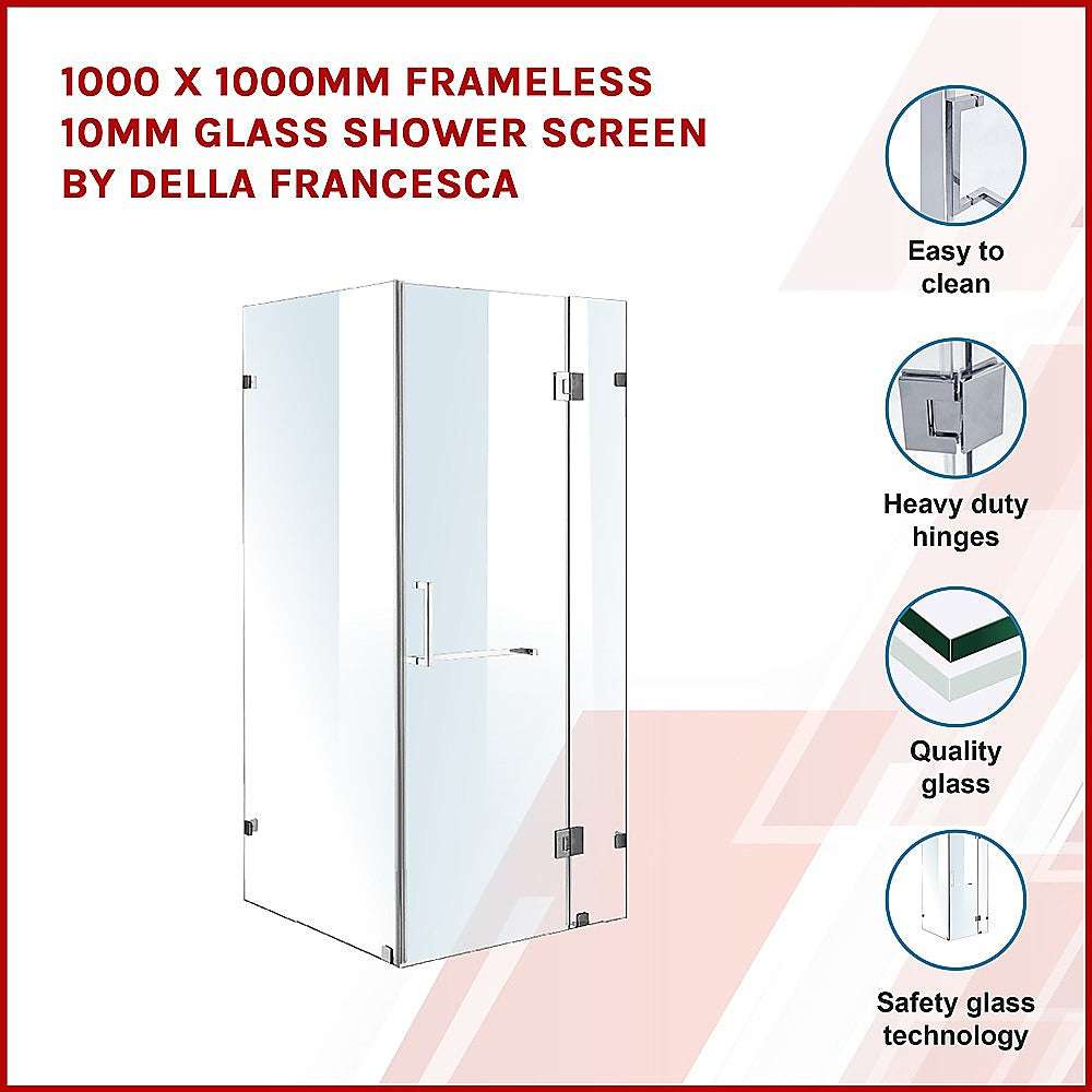 Frameless 10mm Glass Shower Screen 1000x1000mm - Premium Bathroom Enclosure by Della Francesca | Perfect for Modern Walk-In Showers and Spa-Like Bathrooms