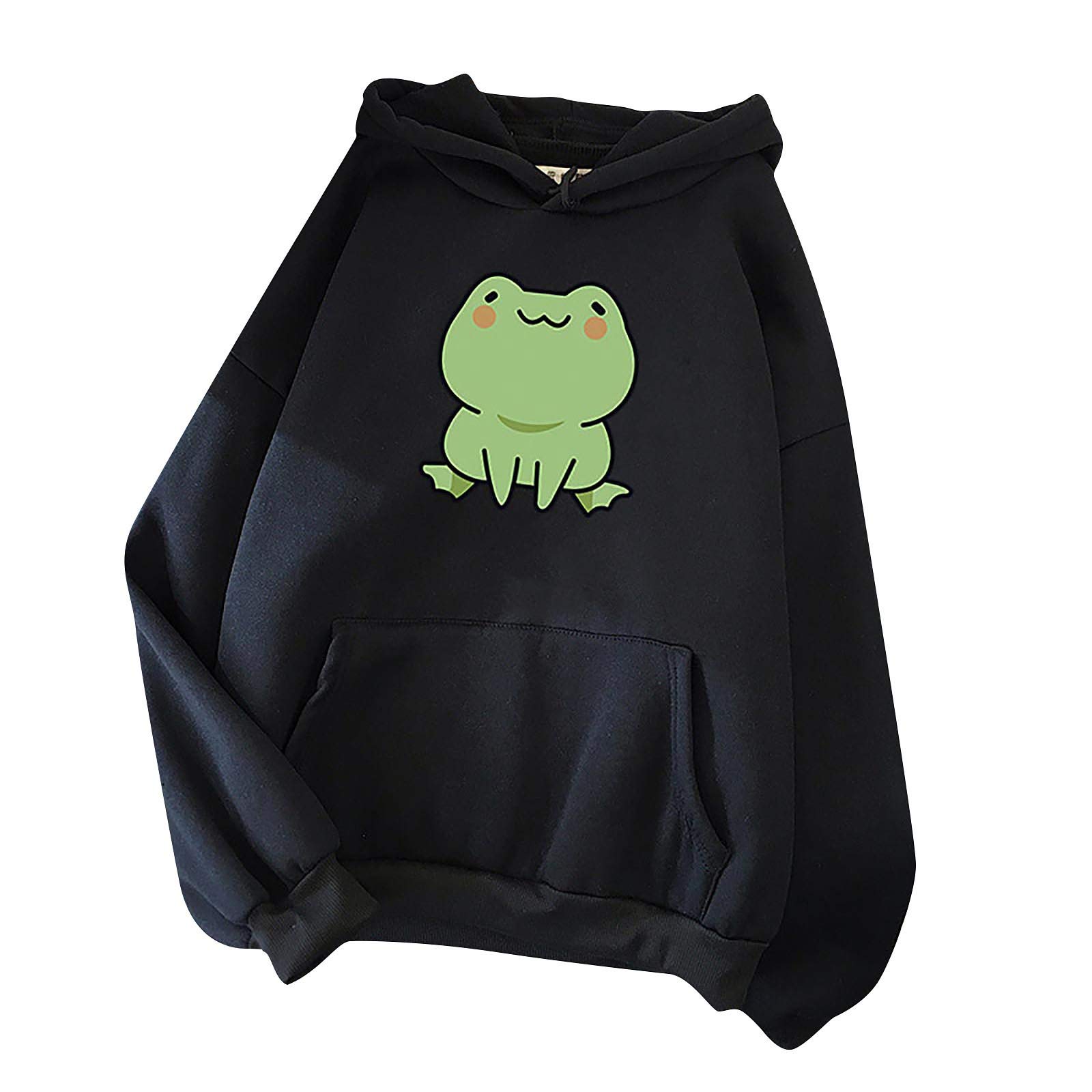 Cute Women's Hoodie Pullover Sweatshirt - Casual Loose Fit Long Sleeve Frog Top with Pockets | Perfect for Everyday Wear, Lounging & Outdoor Activities