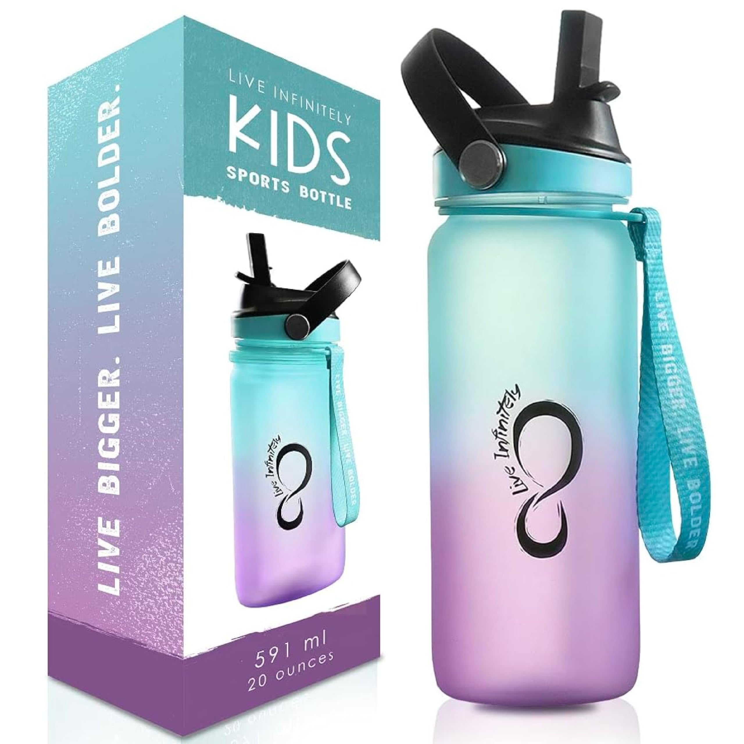 Live Infinitely 20oz Kids Water Bottle with Straw - BPA Free, Dishwasher Safe, Leak Proof | Perfect for School, Sports & Outdoor Activities