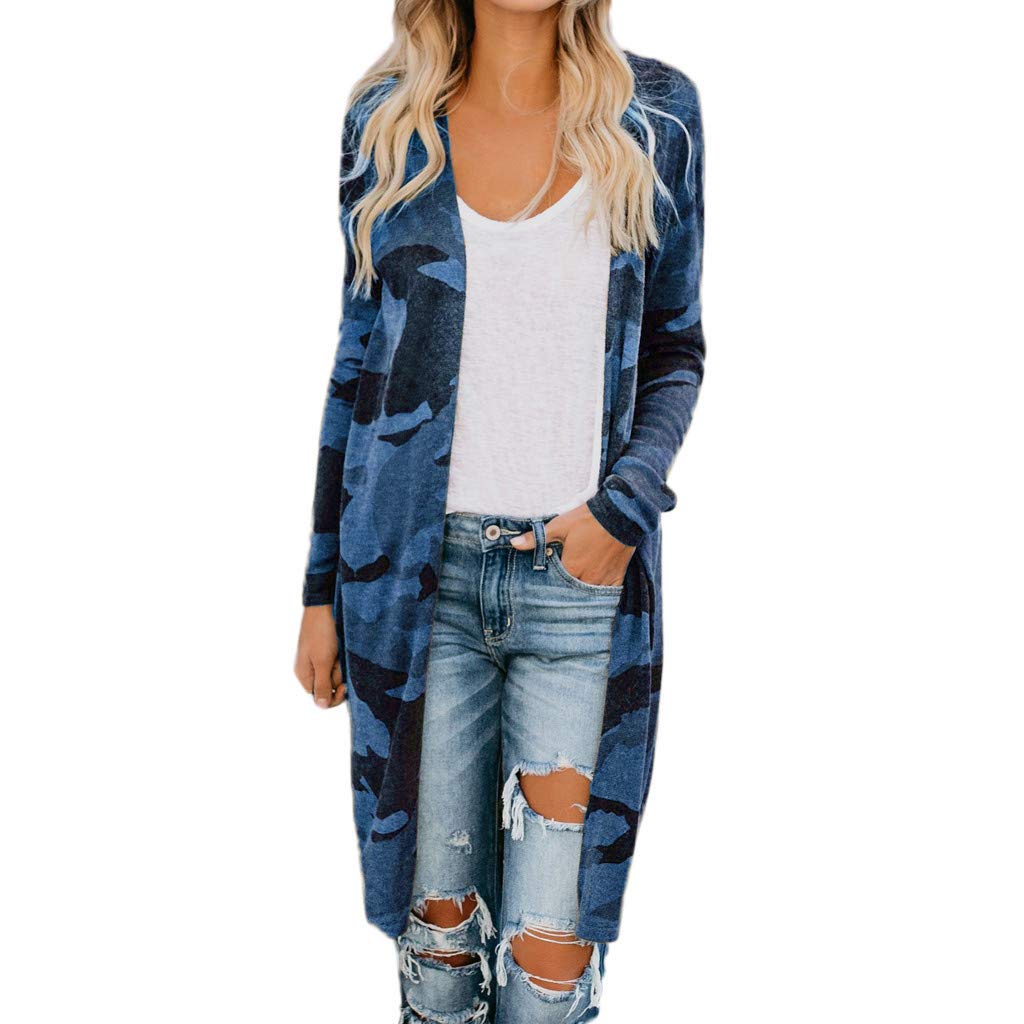Sexy Long Cardigans for Women - Camouflage Long Sleeve Open Front Sweater Coat | Ladies Lightweight Duster Jacket for Fall & Winter | Perfect for Office, Date Night & Casual Outfits