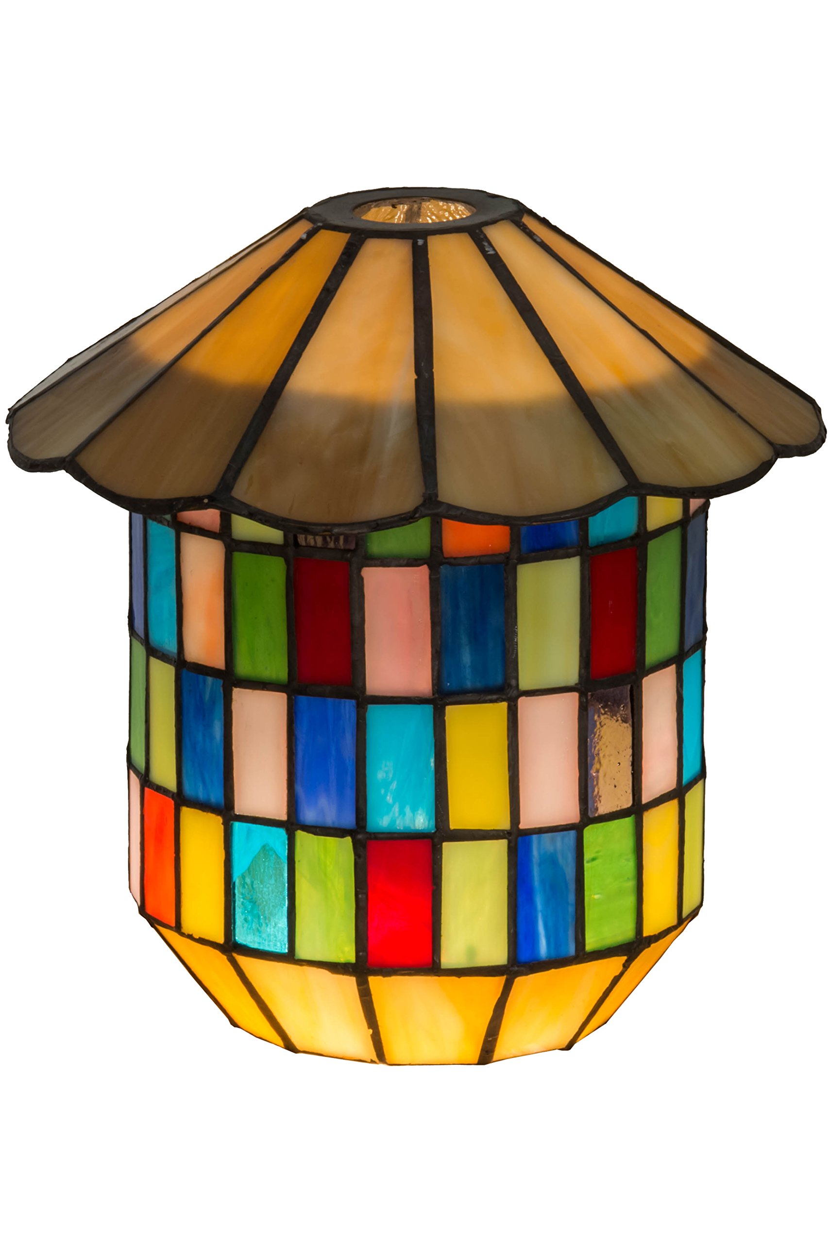 Meyda Tiffany 8 Inch Wide Meyer Style Stained Glass Lantern Shade - Perfect for Porch, Patio, and Outdoor Lighting Decor