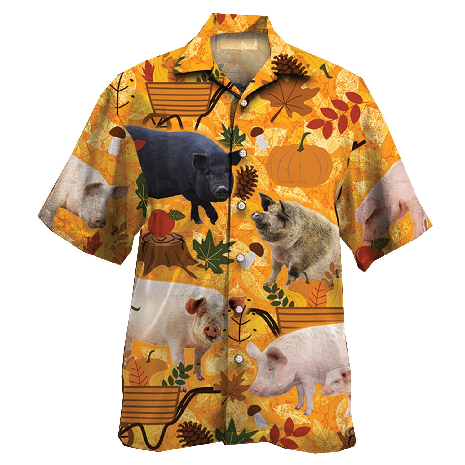 **Men's Tropical Pig Hawaiian Shirts - Cute Animal Print Button Down Short Sleeve Shirt for Summer Beach Vacation & Luau Party**