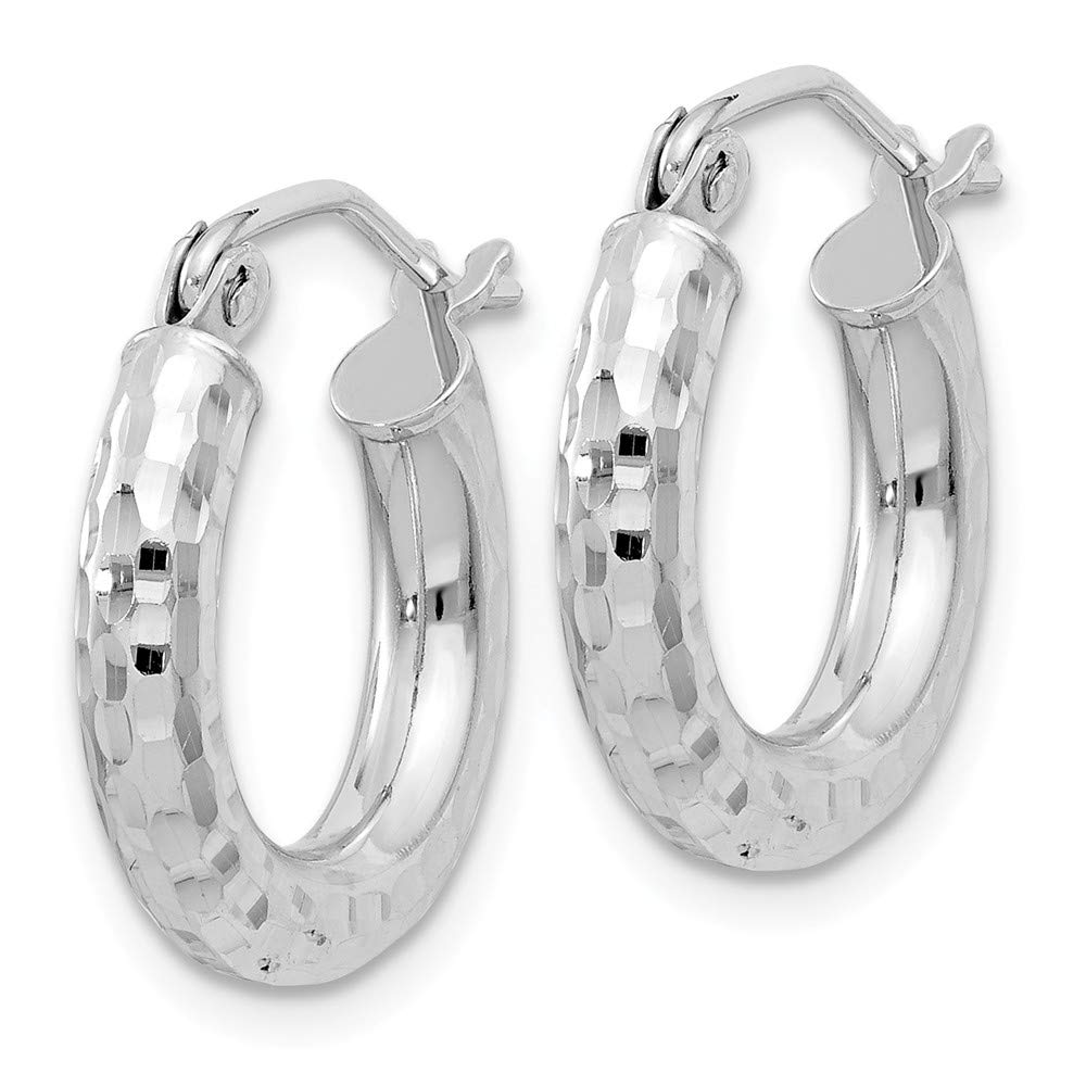 Sterling Silver Rhodium-Plated 3mm Shiny-Cut Hoop Earrings for Women | Hypoallergenic Everyday Jewelry | Perfect for Work, Date Night & Special Occasions