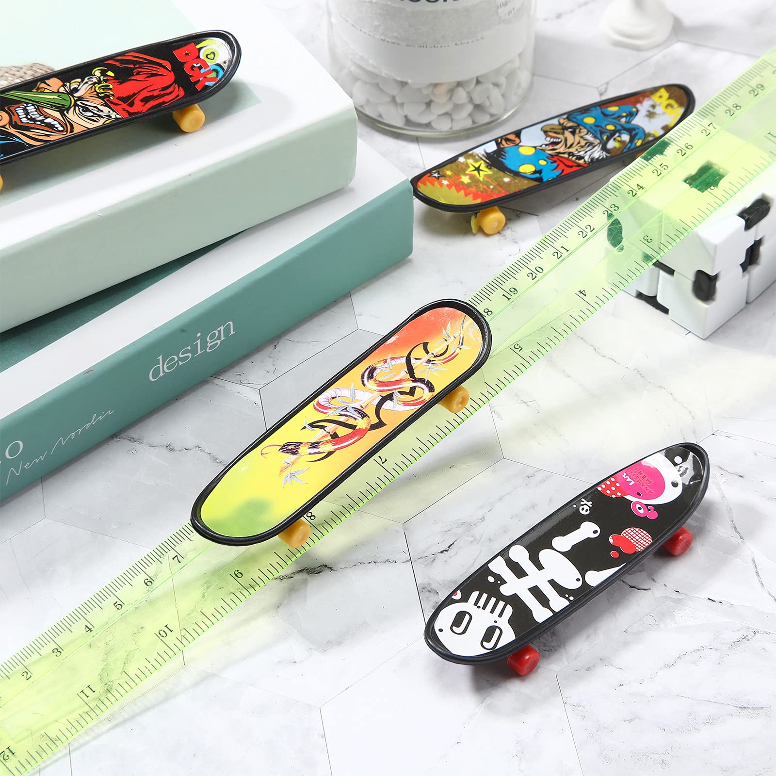 36-Piece Mini Finger Skateboard Toy Set - Double-Sided Pattern Fingerboards for Fingertip Tricks & Stunts | Perfect for Birthday Goodie Bags, Party Favors & Stress Relief Fun