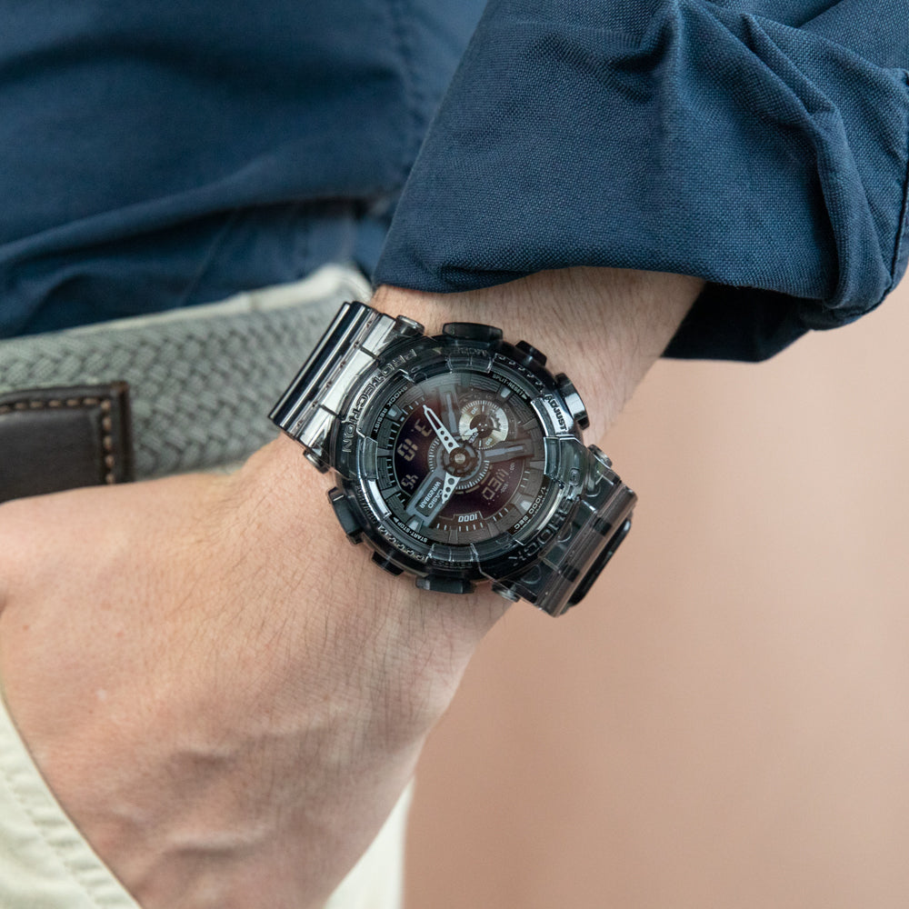 G Shock GA110SKE-8A Transparent Black Digital Sport Watch for Men - Durable Military Style Timepiece for Outdoor, Work & Everyday Use