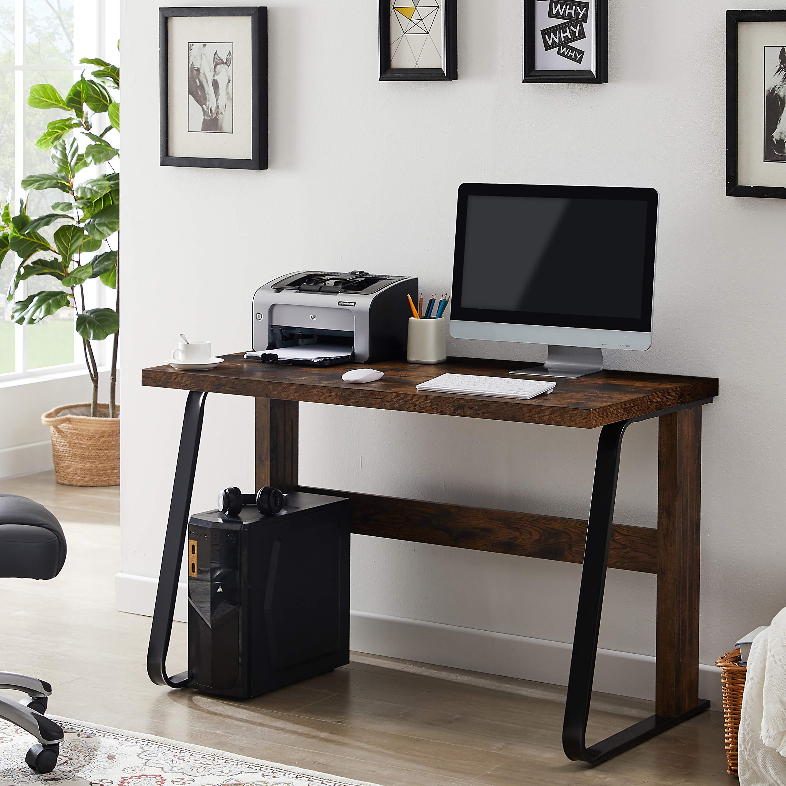 SHAKEN Modern Minimalist Student Desk - Antique Brown Laptop Study Desk for Home Office, Dorm Room, and Small Spaces