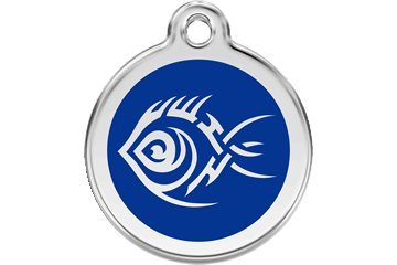 Red Dingo Custom Engraved Dog ID Tag - Personalized Pet Name Tag with Tribal Fish Design, Small Size in Dark Blue - Perfect for Dogs, Cats & Pet Safety Collars