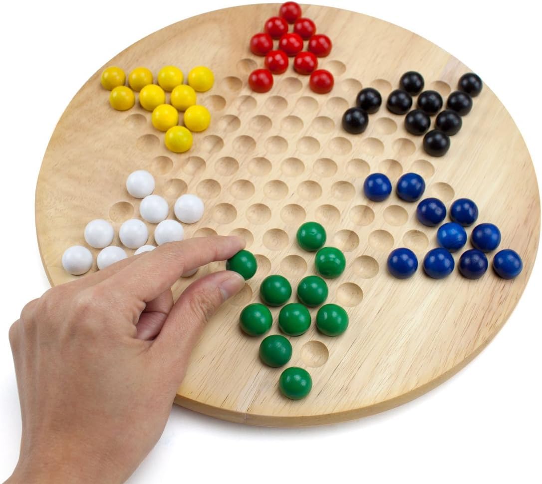 Premium All-Natural Wood Chinese Checkers Board Game Set with 60 Wooden Marbles - Classic Strategy Game for Family Game Night, Kids Learning & Indoor Entertainment by Brybelly (1-Pack)