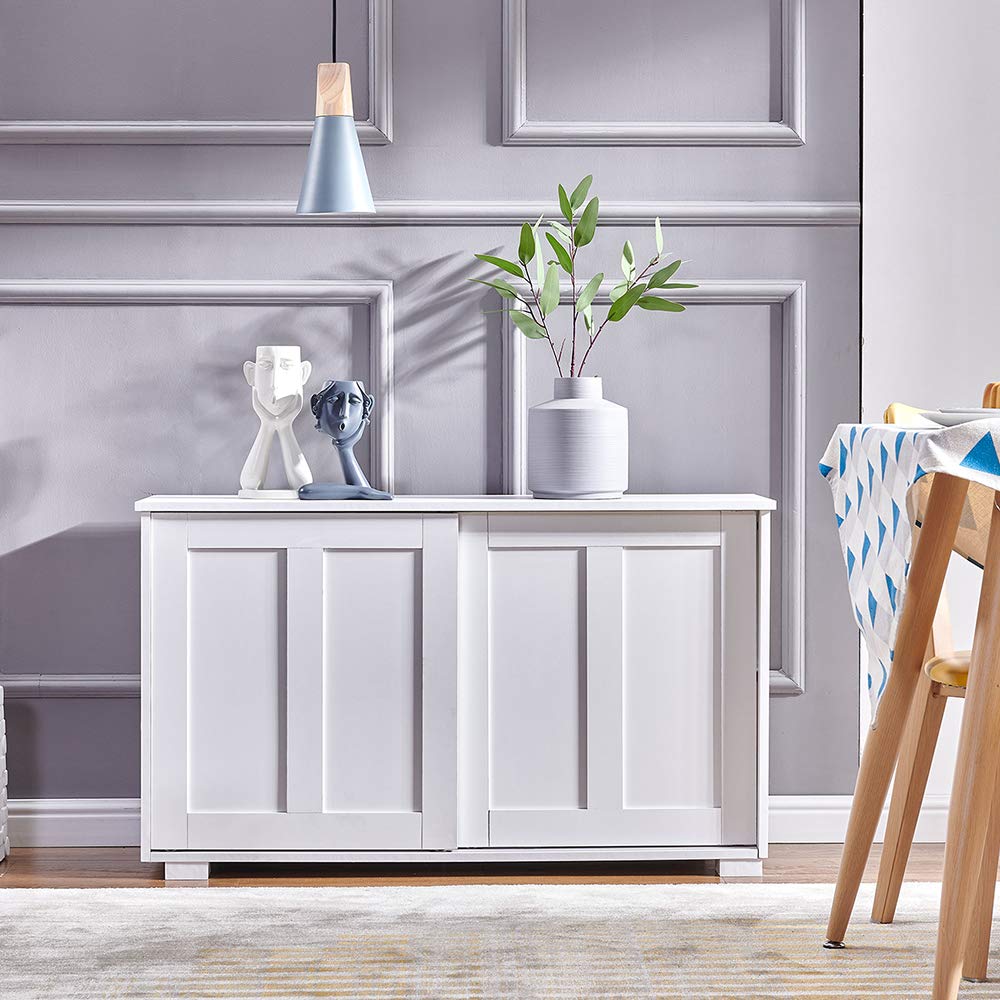 Modern Storage Cabinet Sideboard Buffet Table with Sliding Doors - Kitchen & Dining Room Furniture Organizer for Dishes, Linens & Home Decor