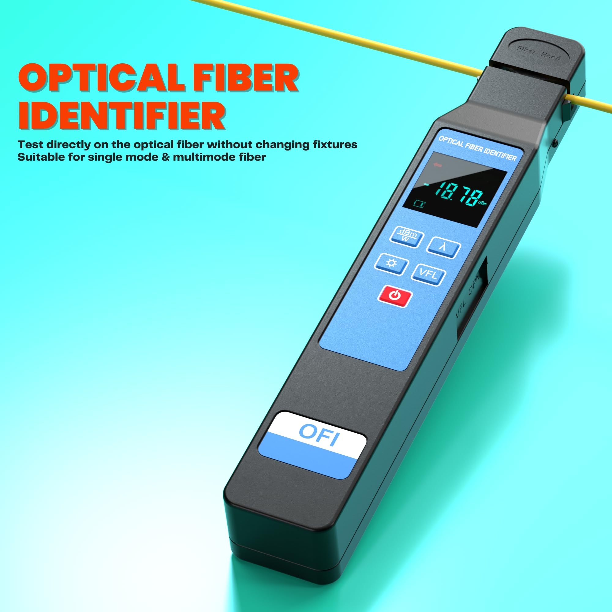 800-1700nm Live Optical Fiber Identifier with Power Meter - OPM & Traffic Detector for 250um/900um/2mm/3mm Fiber Cables - Ideal for FTTH Installation, Maintenance & Network Testing