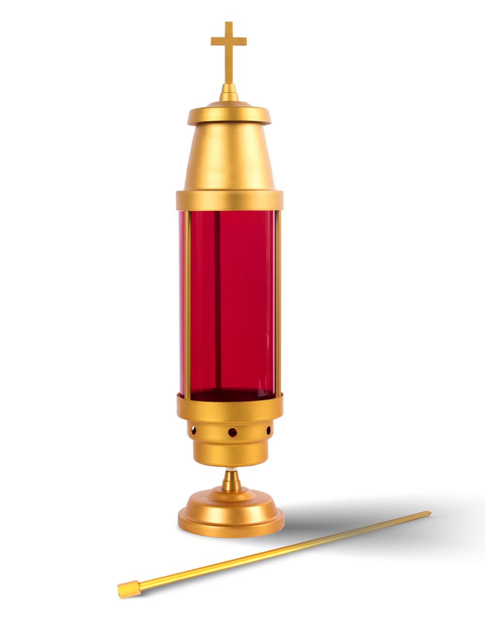 Eternal Memorial Light - Anodized Aluminum Grave Lantern with Crosses, Cemetery Candle Holder for Graveside Decorations (Red, Candle Not Included) - Perfect for Memorial Day, All Souls' Day & Grave Site Visits