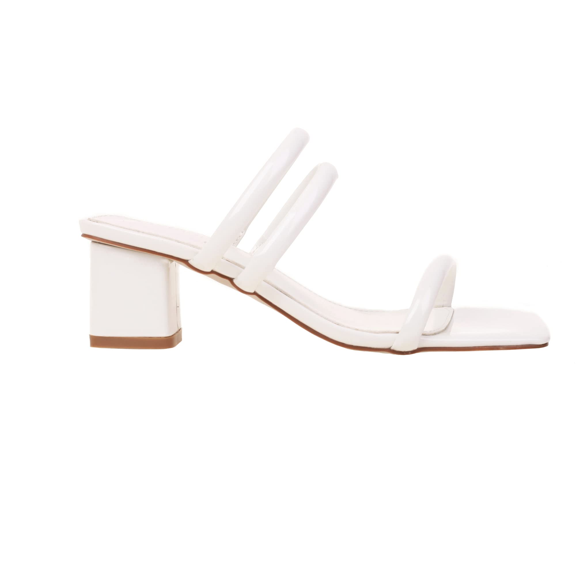 Vivianly Women's Strappy Chunky Heel Sandals - 3 Strap Slip-On Square Toe High Heels for Party, Wedding & Summer Outfits
