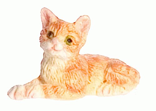 Orange Kitten Laying Dollhouse Miniature - Handmade Realistic Cat Figurine for Doll House Decor, DIY Miniature Scenes & Collectors
