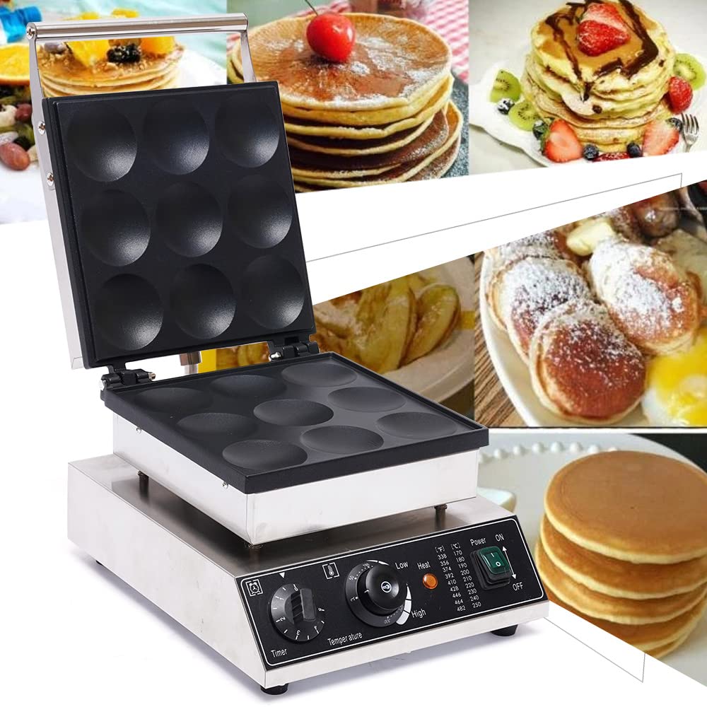 DYRABREST 9-Piece Nonstick Electric Dutch Pancake Maker Machine with Temperature & Time Control - Stainless Steel Waffle Cone Baker for Restaurants, Bakeries, and Home Use - Perfect for Breakfast, Desserts, and Snacks