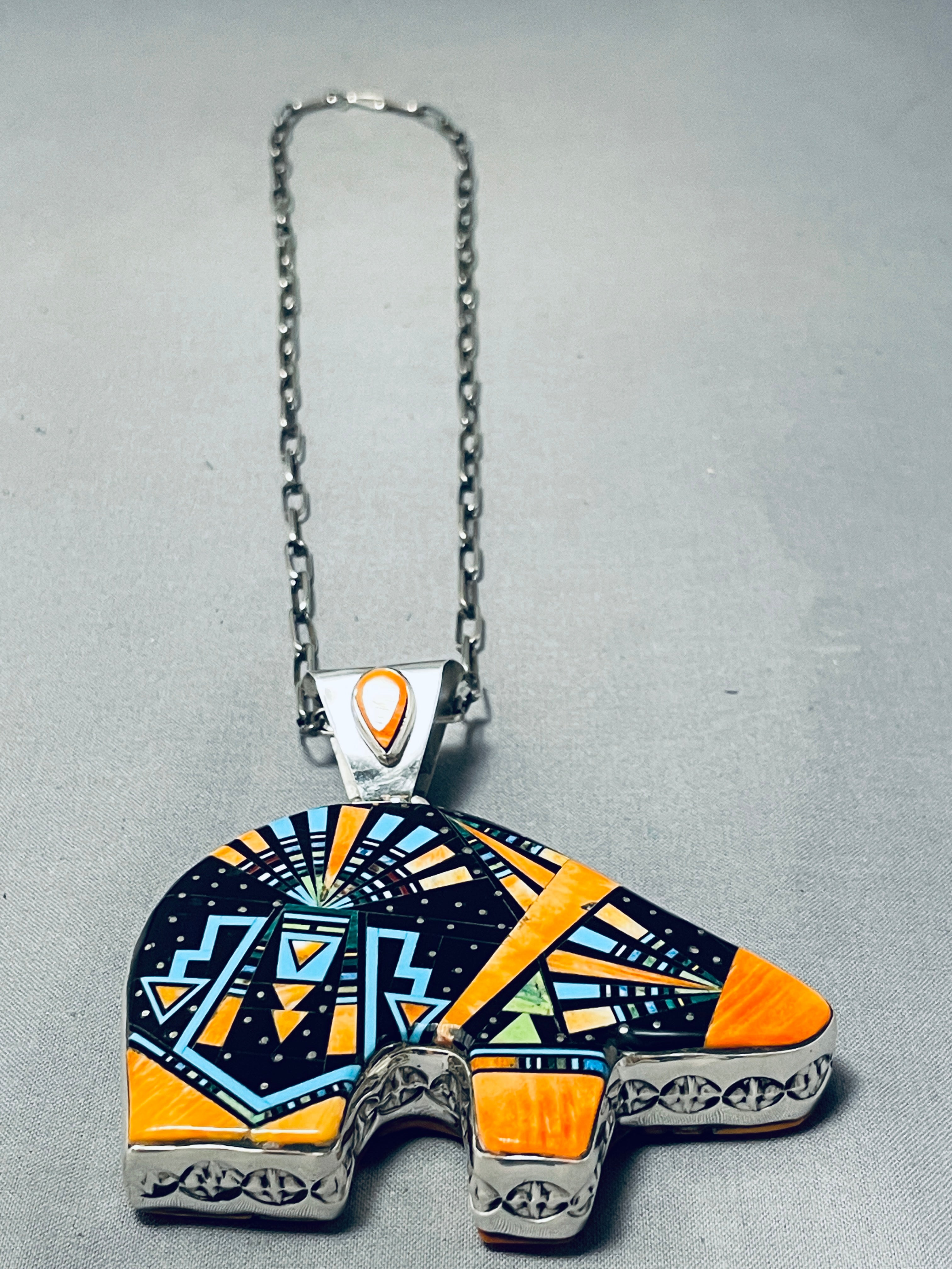 Authentic Navajo Sterling Silver Bear Necklace with Rare Turquoise - 148g Handcrafted Native American Jewelry for Women, Perfect for Cultural Events & Boho Fashion