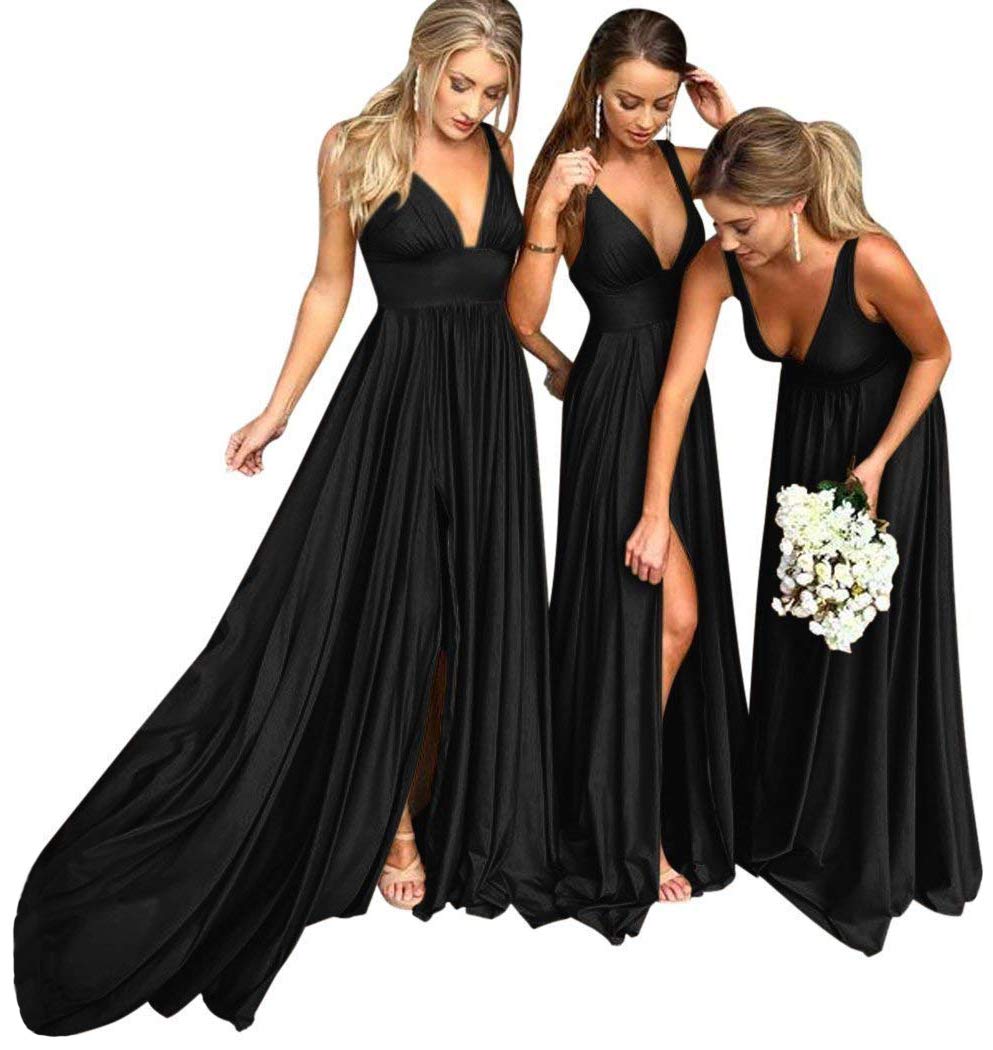 iLovewedding Women's V Neck High Slit Sequins Tulle Long Evening Gown - Elegant Prom Dress, Formal Gown for Wedding Guest, Bridesmaid, Party & Special Occasions