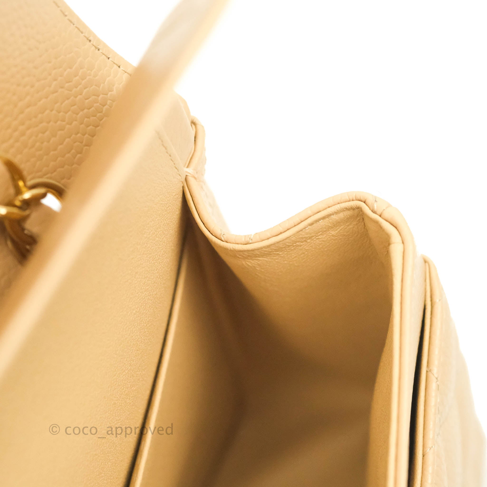 Chanel Classic M/L Medium Flap Bag Quilted Beige Caviar Leather with Gold Hardware - Luxury Handbag for Women, Perfect for Parties, Work & Everyday Use