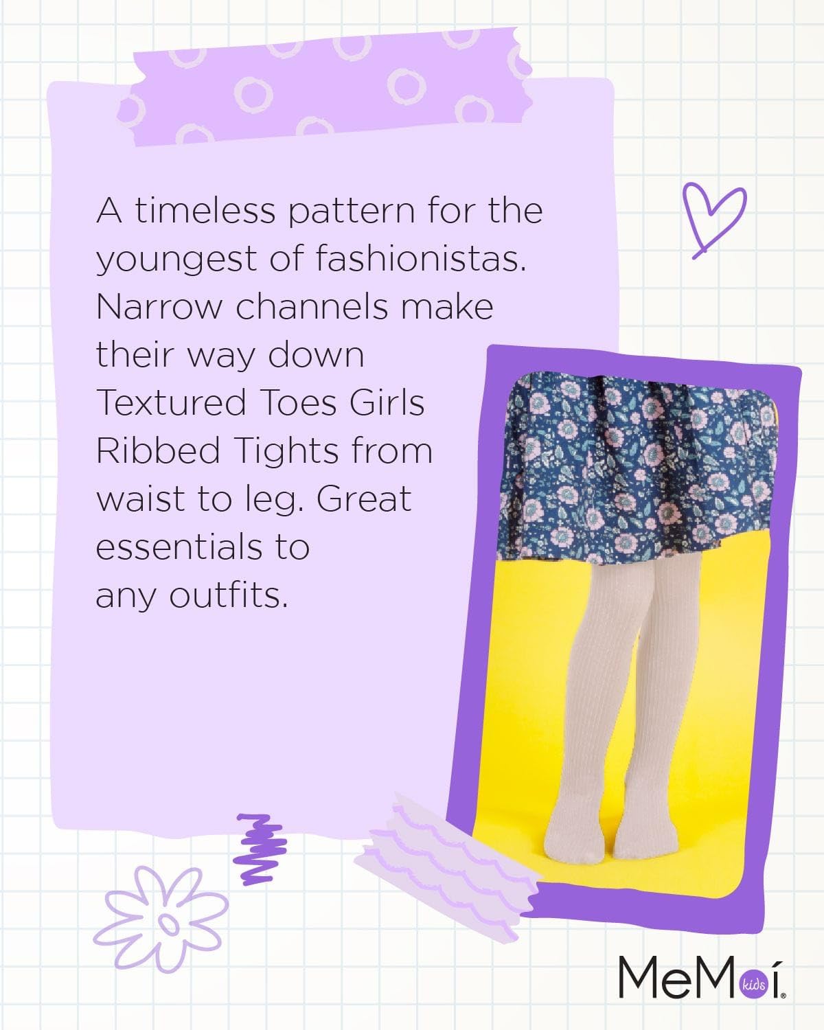 MeMoi Girls Ribbon Tights for Kids - Soft Stretchy Ribbed Leggings for Toddlers & Children | Perfect for School, Playdates & Winter Outfits