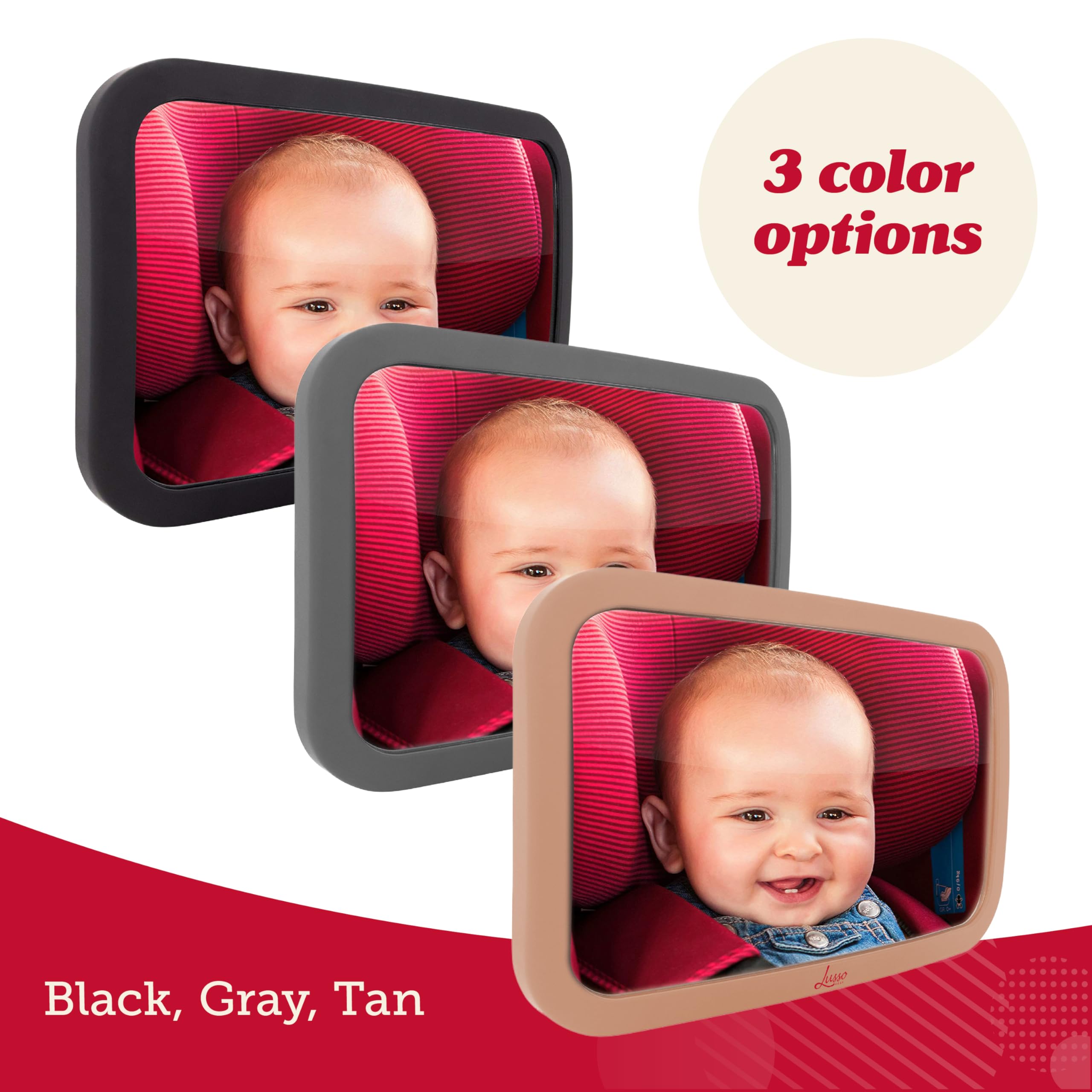 Lusso Gear Baby Car Mirror - Shatterproof Rear-Facing Infant Car Mirror with Crystal Clear View - Safe Backseat Design for Newborns & Toddlers - Perfect for Road Trips & Daily Commutes (Black)