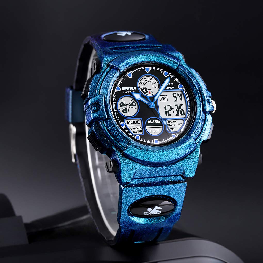 Boys Digital Sports Watch - 50M Waterproof Electronic Watch with LED Display - Blue - Perfect for Outdoor Activities, Swimming & School