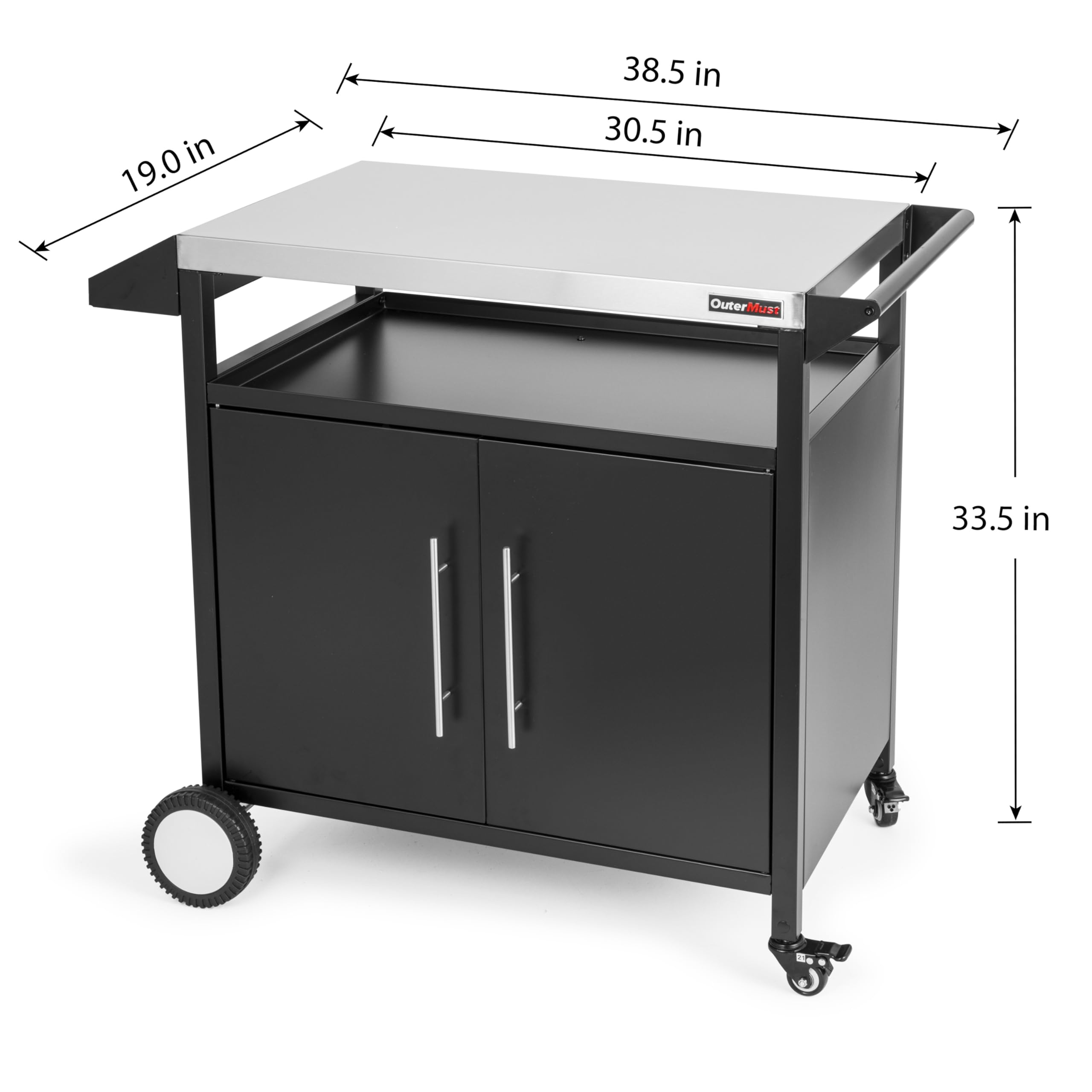 Premium Outdoor Grill Table & Kitchen Cabinet - Portable Prep Station with Storage for BBQ, Pizza Oven & Entertaining | Silver & Black | Patio, Backyard & Camping Use