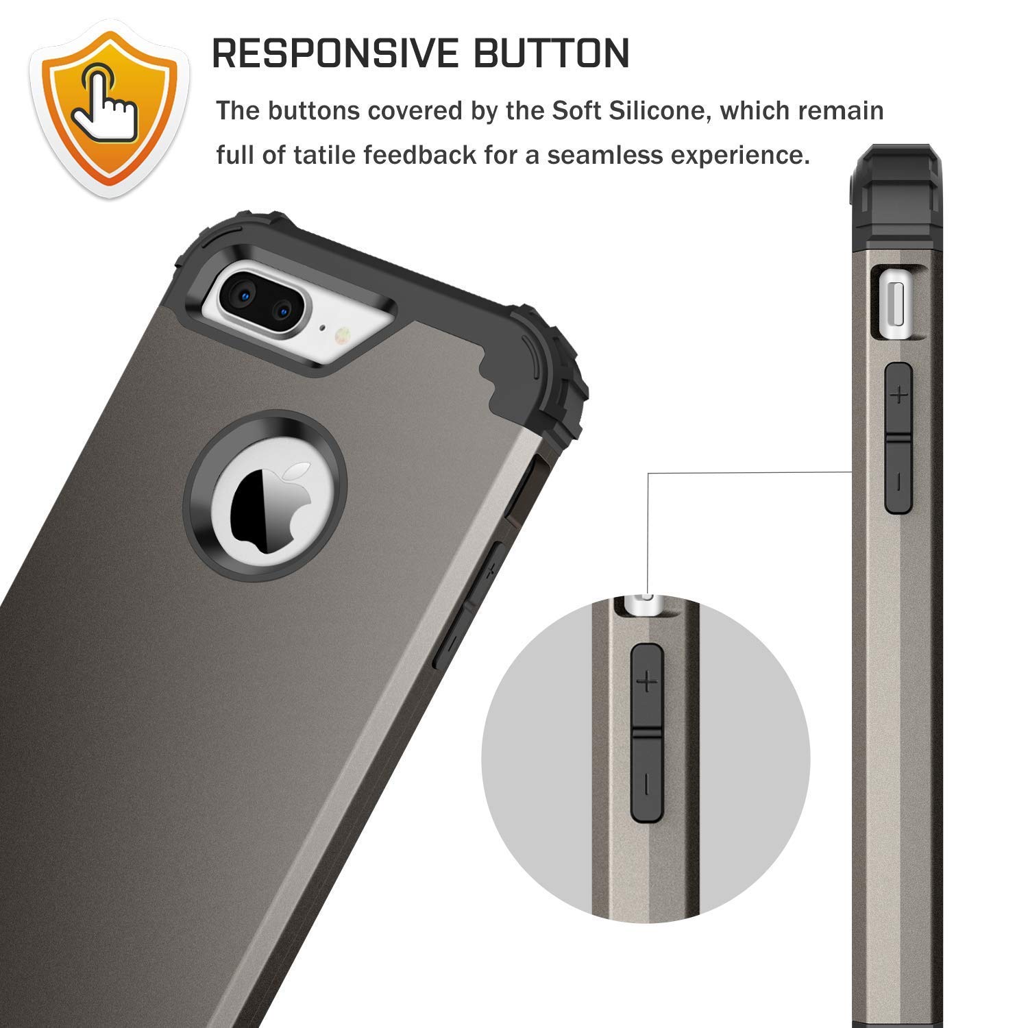 BENTOBEN Rugged iPhone 8 Plus/7 Plus Case - 3-in-1 Hybrid Protection with Hard PC Shell & Soft Rubber Bumper | Shockproof, Anti-Slip, Heavy Duty Cover in Gunmetal | Perfect for Outdoor, Construction & Active Lifestyle Use