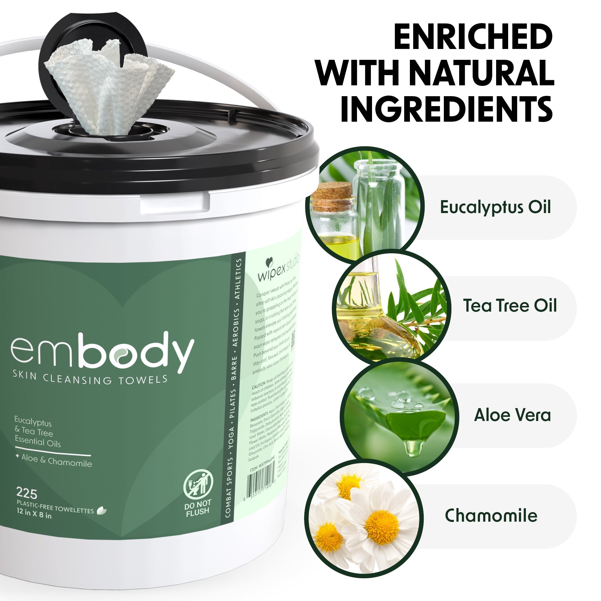 Embody® 225ct Eco-Friendly Biodegradable Body Wipes Refill Bucket - Hypoallergenic & Unscented for Spas, Gyms & Wellness Studios | Perfect for Post-Workout, Massage & Skincare Routines