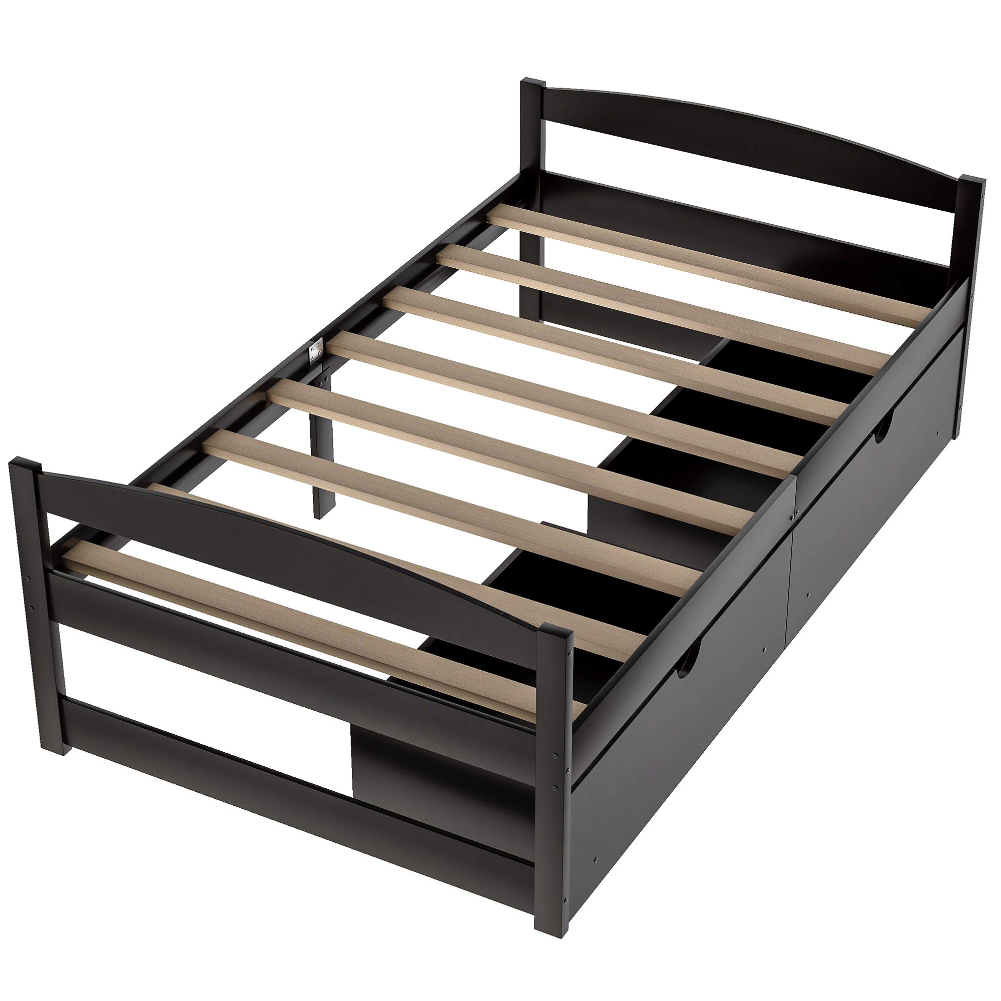 Twin Size Wooden Daybed Frame with 2 Rolling Drawers - Espresso Finish Platform Bed for Guest Room, Dorm, or Small Space