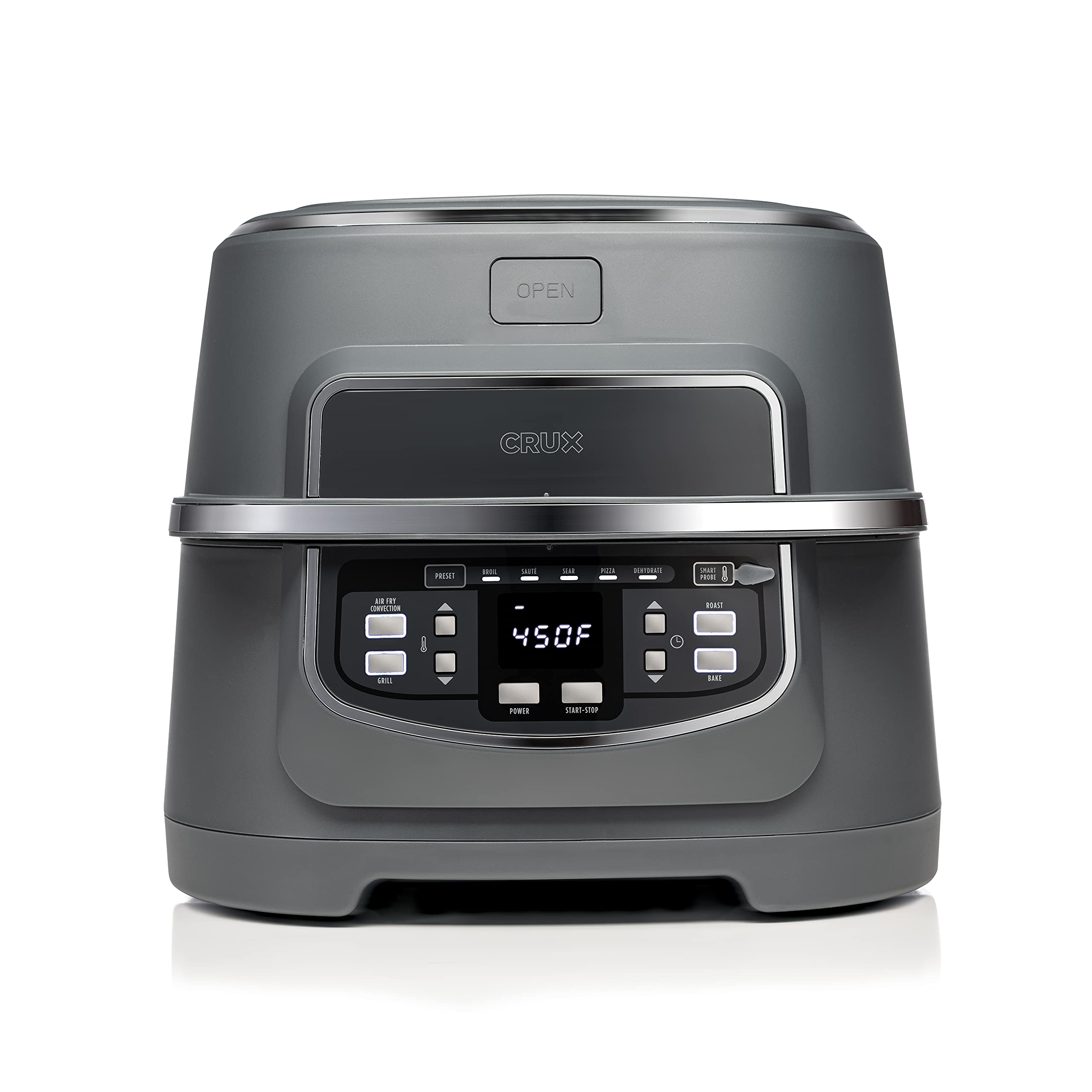 CRUX Smokeless Indoor Grill and Digital Air Fryer Oven Combo - Adjustable Temperature, 5 Preset Functions, 12