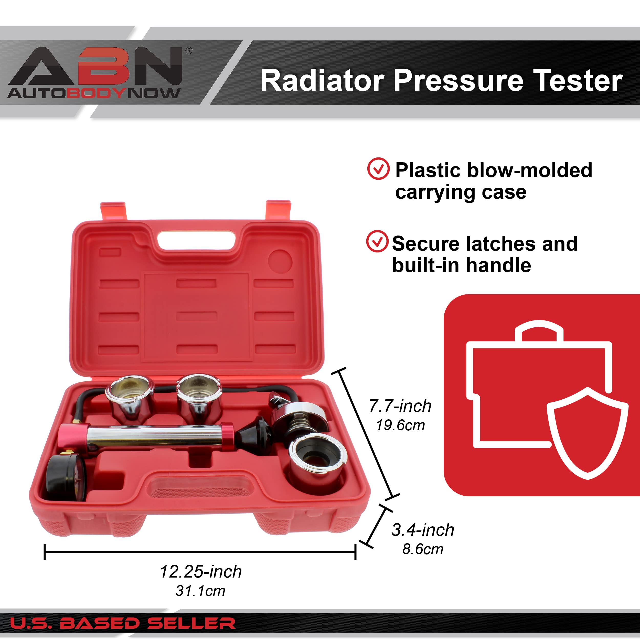 ABN Radiator Pressure Tester Kit with Cap Tester Adapter - Professional Coolant System Diagnostic Tool for Cars, Trucks & Vehicles - Detect Leaks & Test Radiator Caps (Ideal for Mechanics & DIY Auto Repair)