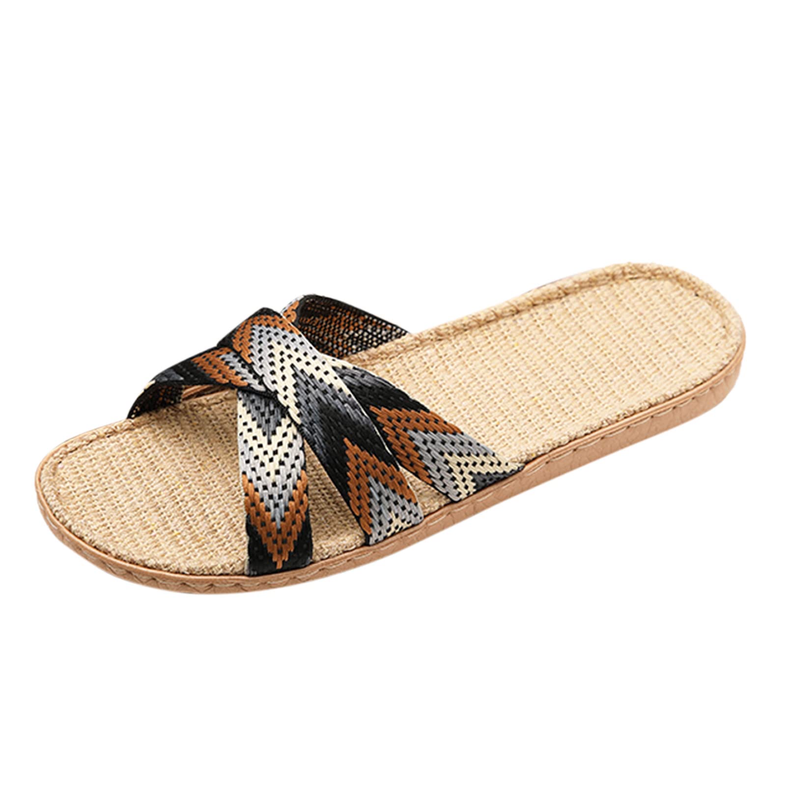 Comfortable Women's Summer Slides - Soft Linen House Slippers for Women & Men - Breathable Beach Sandals with Wide Design (Brown, Size 40) - Perfect for Home, Poolside & Vacation Wear