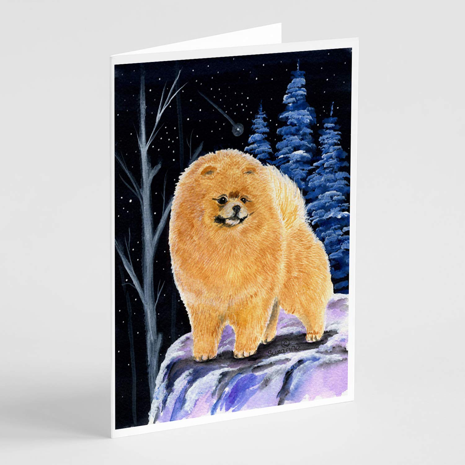 Starry Night Pomeranian Greeting Cards - Pack of 8 Blank A7 Note Cards (5x7 inches) with Envelopes - Whimsical Dog Lover Stationery for Birthdays, Thank You Notes & Special Occasions