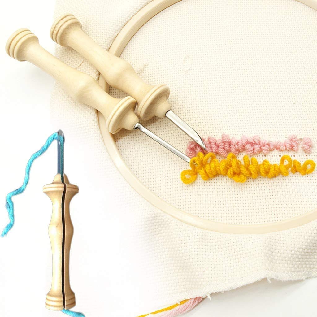 Wooden Handle Embroidery Punch Needle Tool Set for DIY Rug Hooking, Stitching, Applique & Craft Projects - Perfect for Home Decor, Wall Hangings & Handmade Gift Making