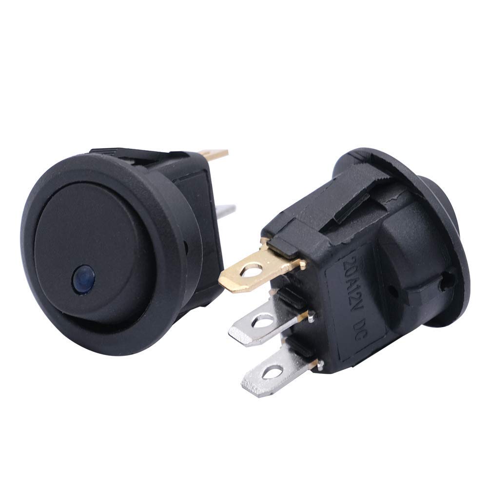 12V Round Rocker Switch with Blue LED Light - SPST On-Off Toggle Switch 20A (12 Pack) - KCD2-102N-BU for Automotive, Car, Truck & Boat Electrical Control - Perfect for Dashboard, Marine & RV Applications