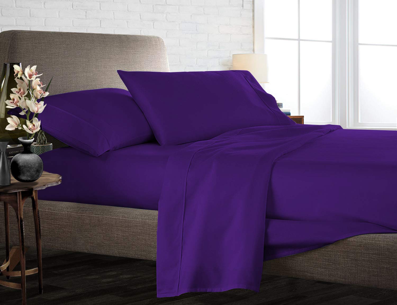 Luxury 850-Thread-Count 100% Egyptian Cotton Bed Sheet Set - 4-Piece Twin XXL Deep Pocket Sheets in Purple - Fits Mattress Up to 18