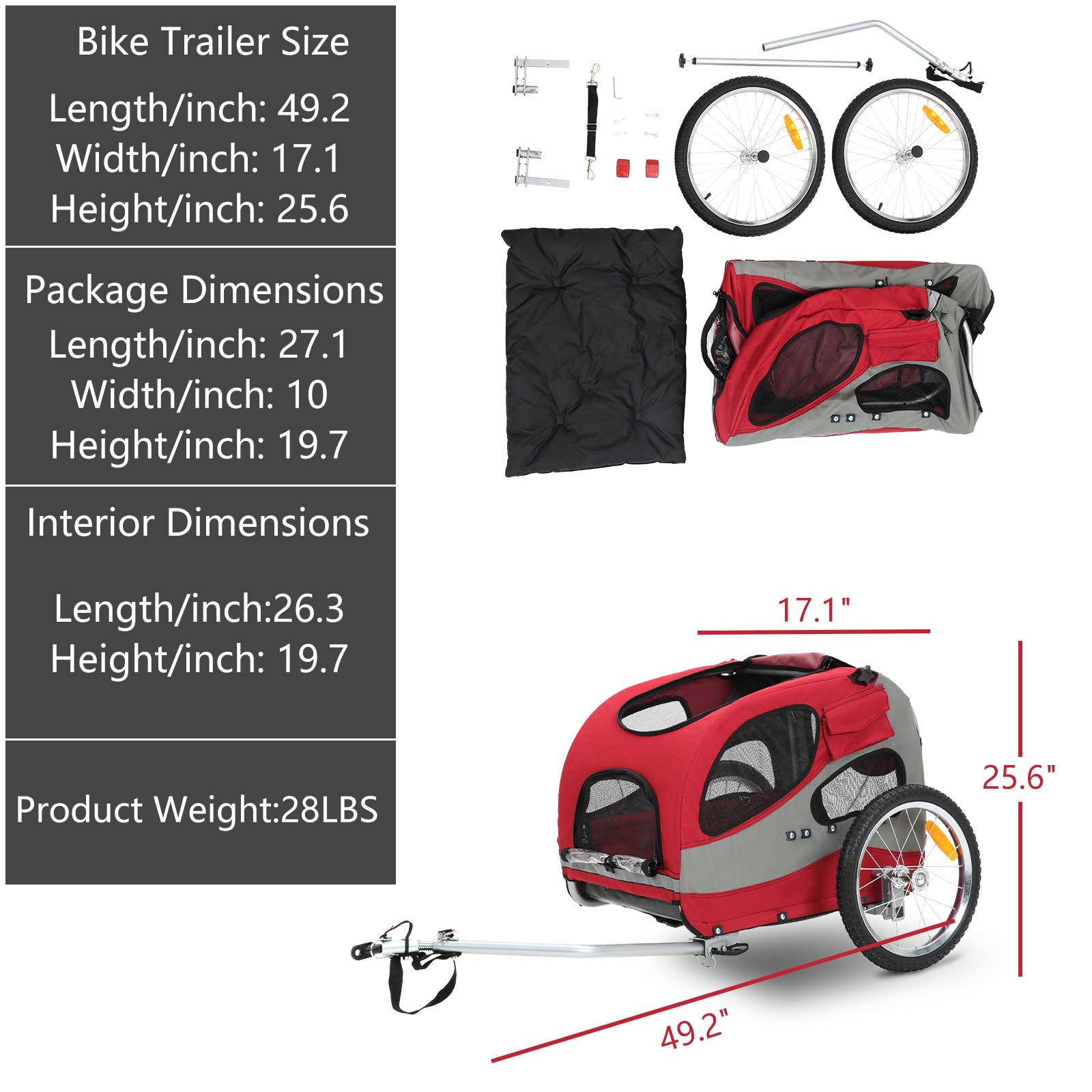 Sepnine Dog Bike Trailer - Foldable Pet Bicycle Cart for Small & Medium Dogs - Quick Release Wheels & Universal Bicycle Coupler - 66LBS Capacity - Perfect for Cycling Adventures, Park Trips & Outdoor Activities with Your Pet