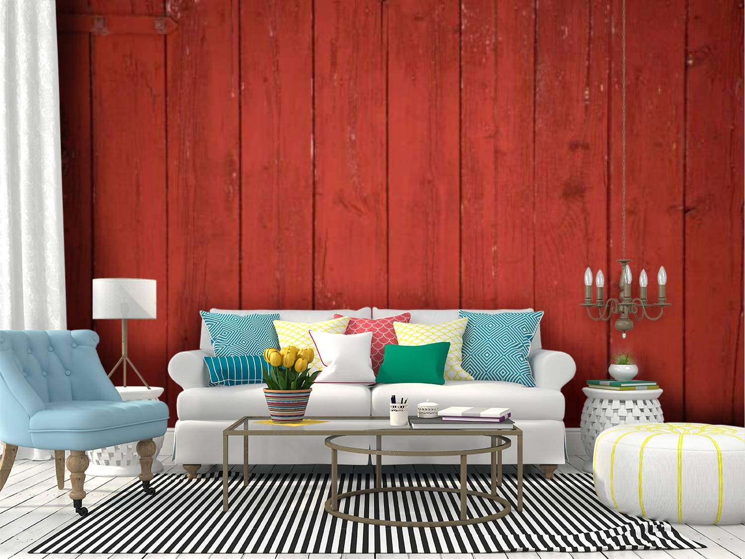 SKIWA Self-Adhesive Wallpaper Roll - Red Barn Wood Plank Peel & Stick Wall Mural | Removable Decorative Wallpaper for Home, Office, Bedroom & Living Room Interior Design